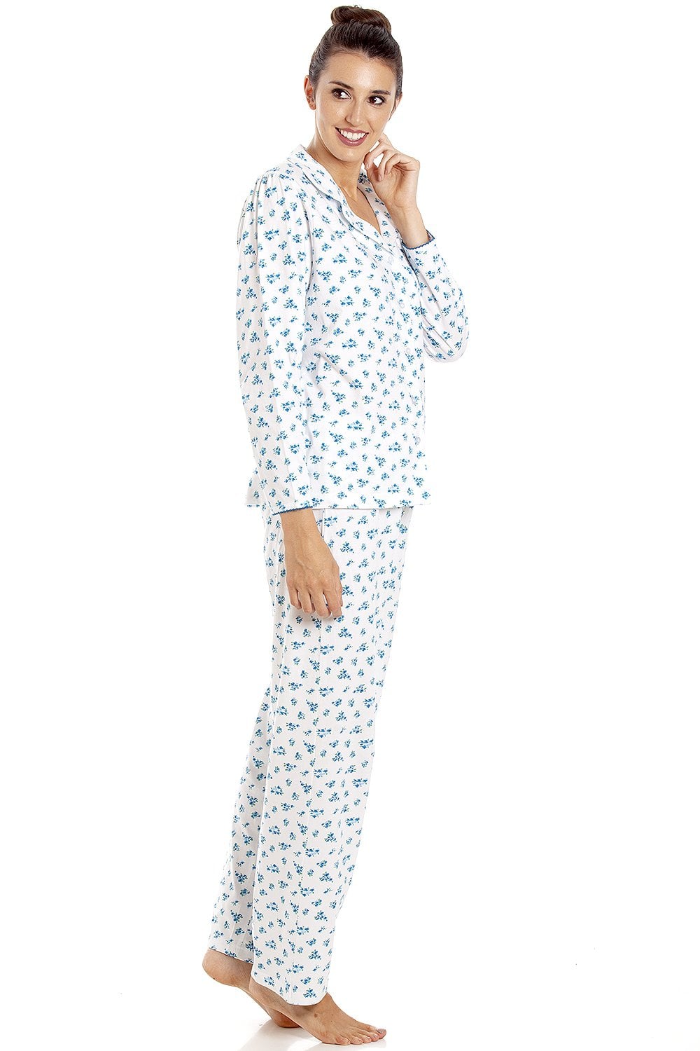 Blue Camille Lingerie Blue Ditsy Floral Print Cotton Pyjama Set, Image 2 of 5