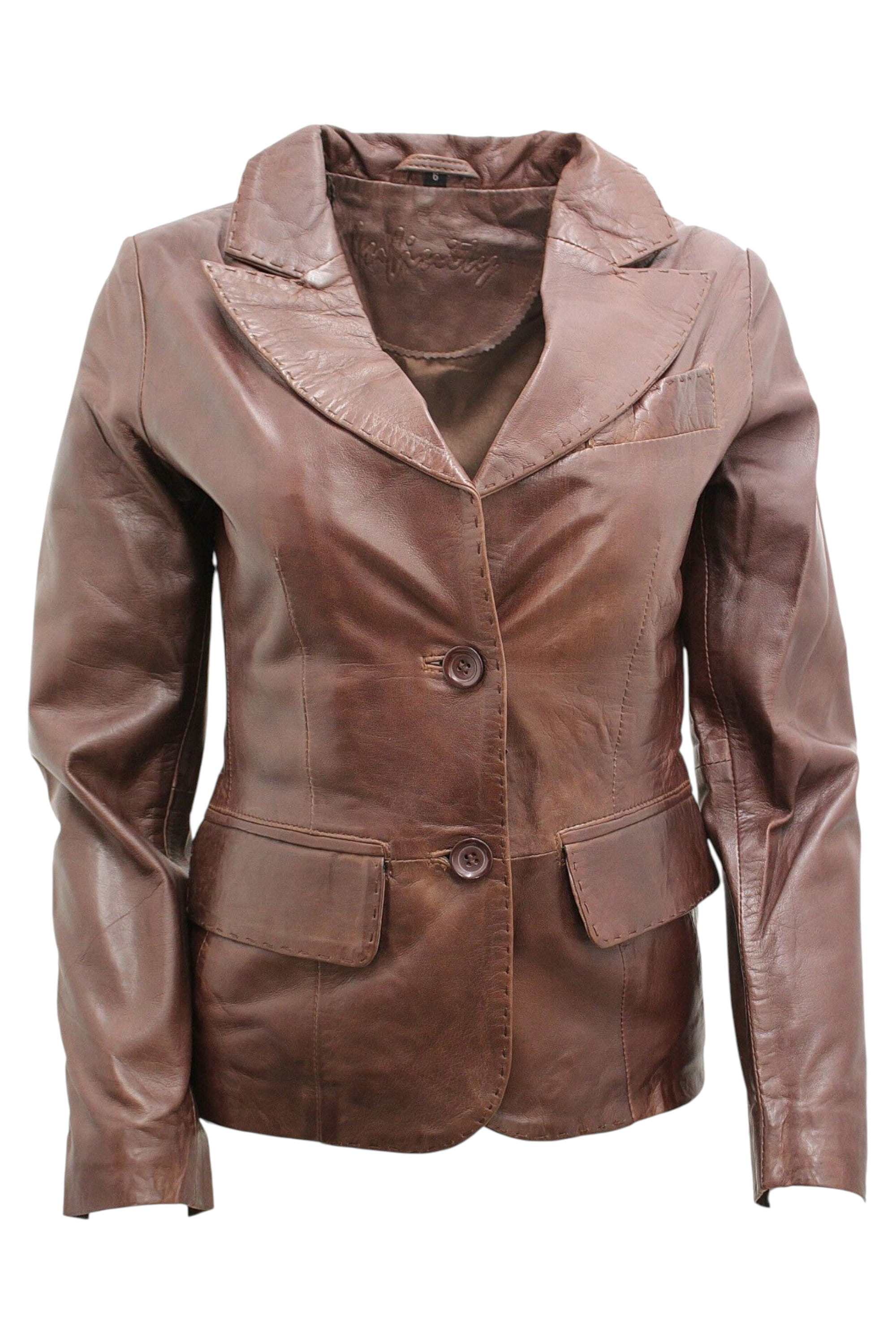 Brown Womens 2 Button Leather Blazer Jacket, Image 1 of 3