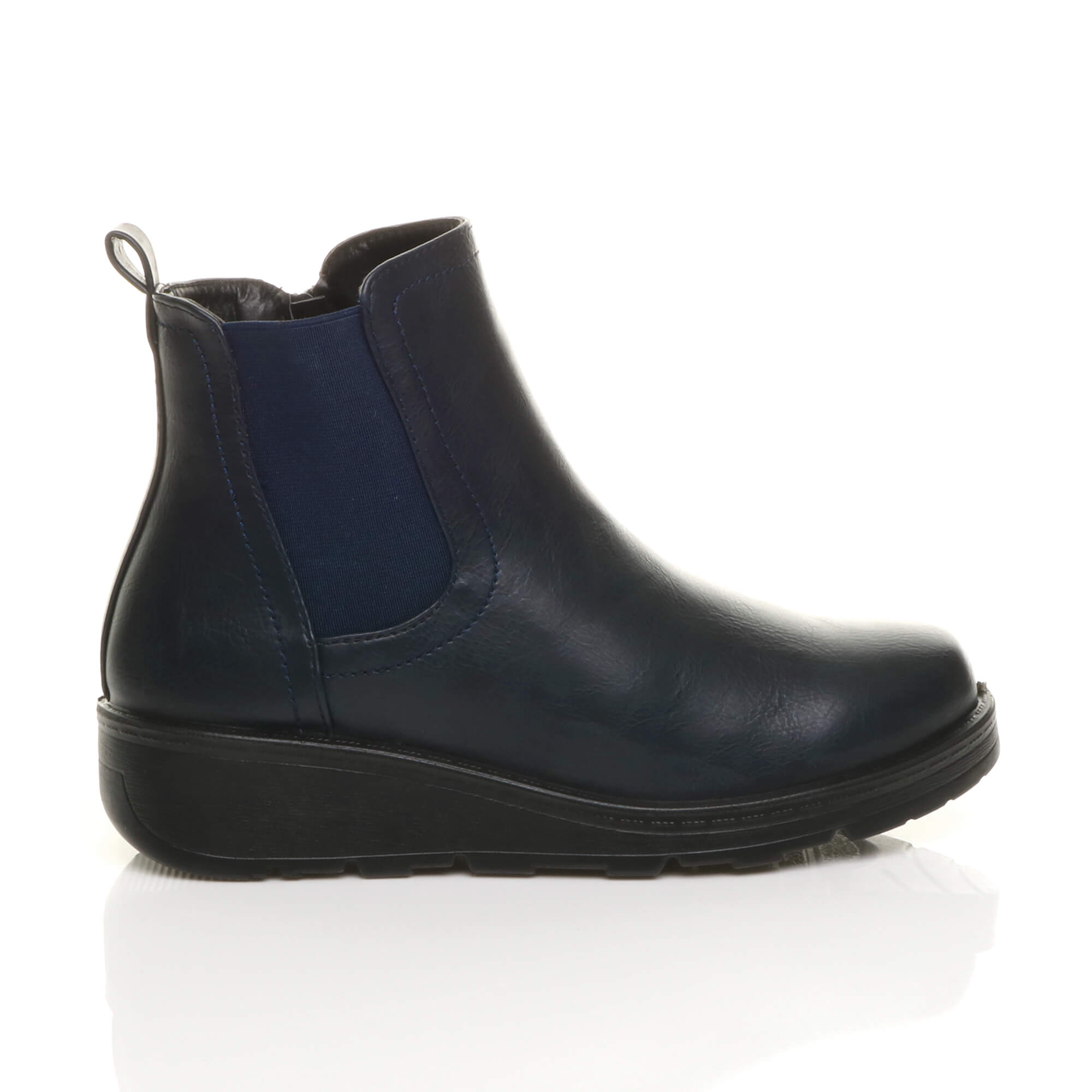 Navy Blue AJVANI Navy Blue Low Wedge Comfort Ankle Chelsea Boots, Image 2 of 6