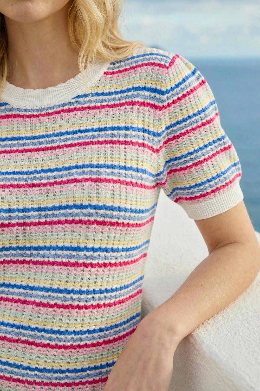 Multi Scallop Edge Stripe Knit Top, Image 5 of 4