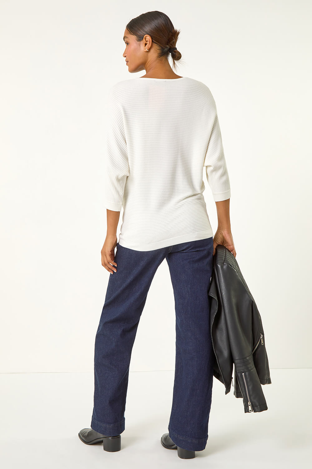 Ivory Ribbed Fitted Knit Jumper, Image 4 of 5