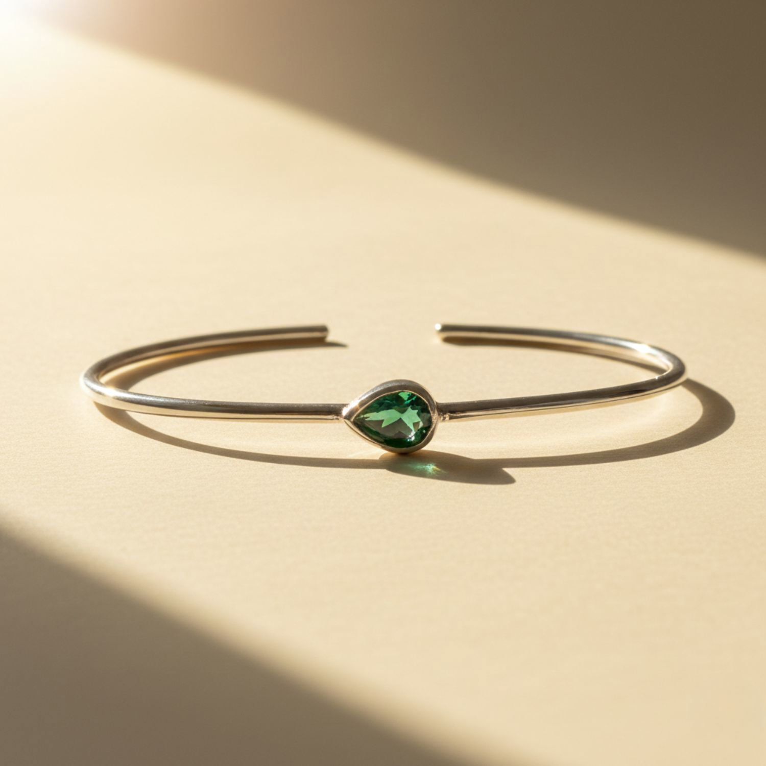 Green Minimalist Sterling Silver Emerald May Birthstone Bangle Bracelet