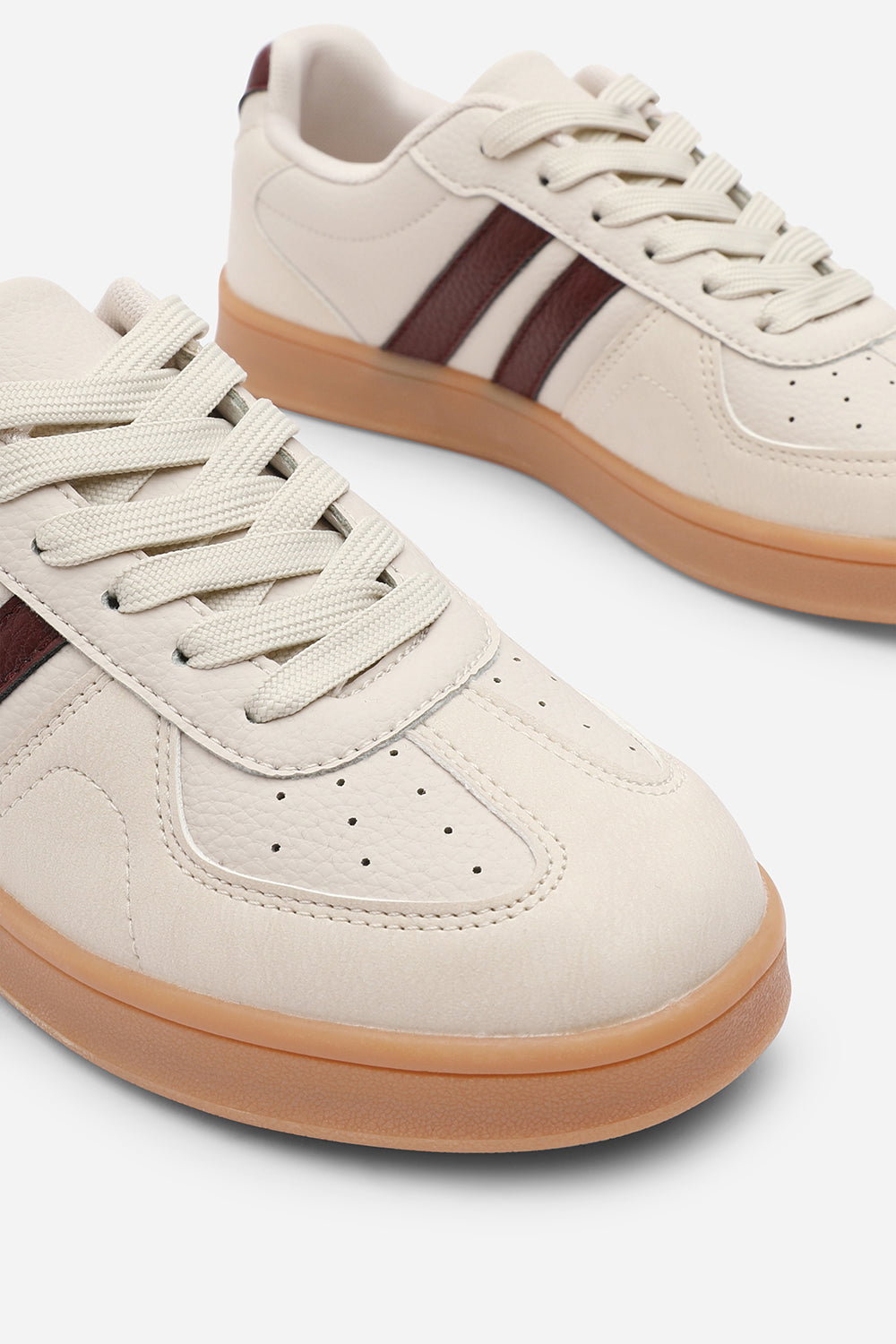 Beige 'Xia' Classic Retro Lace Up Trainer with Stripes, Image 5 of 8