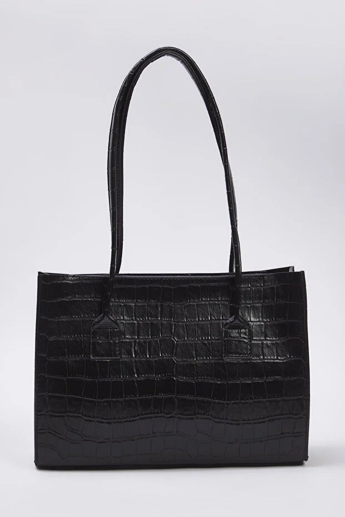 Black Croc Effect Structured Tote Bag, Image 2 of 4