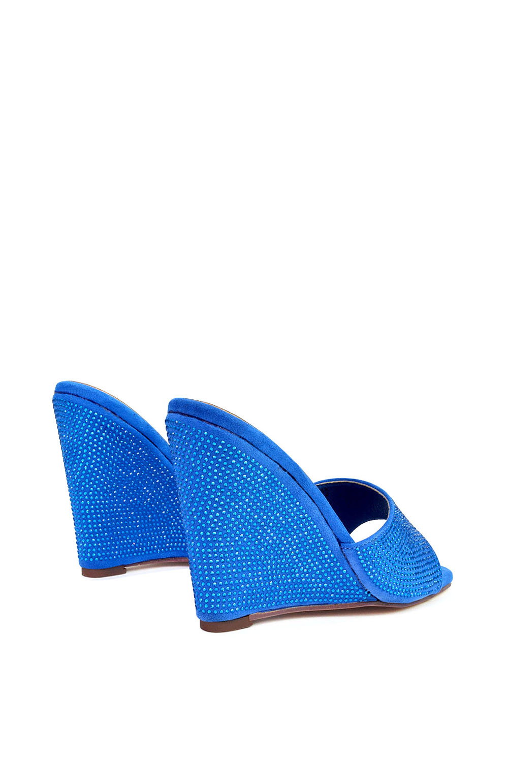 Blue XY LONDON Blue 'Peggie' Slip On Wedge Heel Rhinestones Slip On Mules, Image 2 of 4