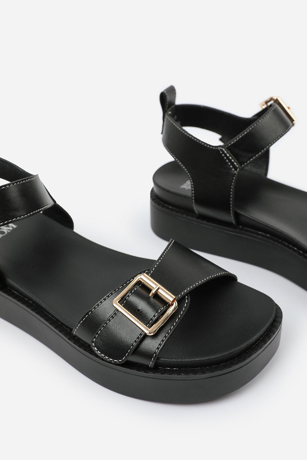 Black 'Kavia' Double Buckle Strap Platform Sandals, Image 4 of 5