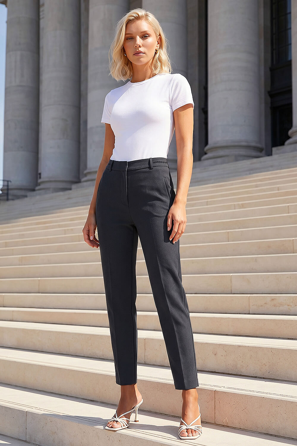 Charcoal Short Straight Leg Stretch Trouser, Image 1 of 4