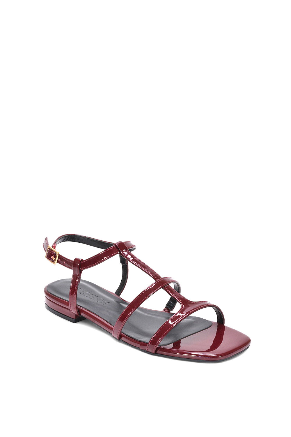 Burgundy 'Danielle' Flat Strappy Caged Square Toe Sandals With Buckle, Image 2 of 6