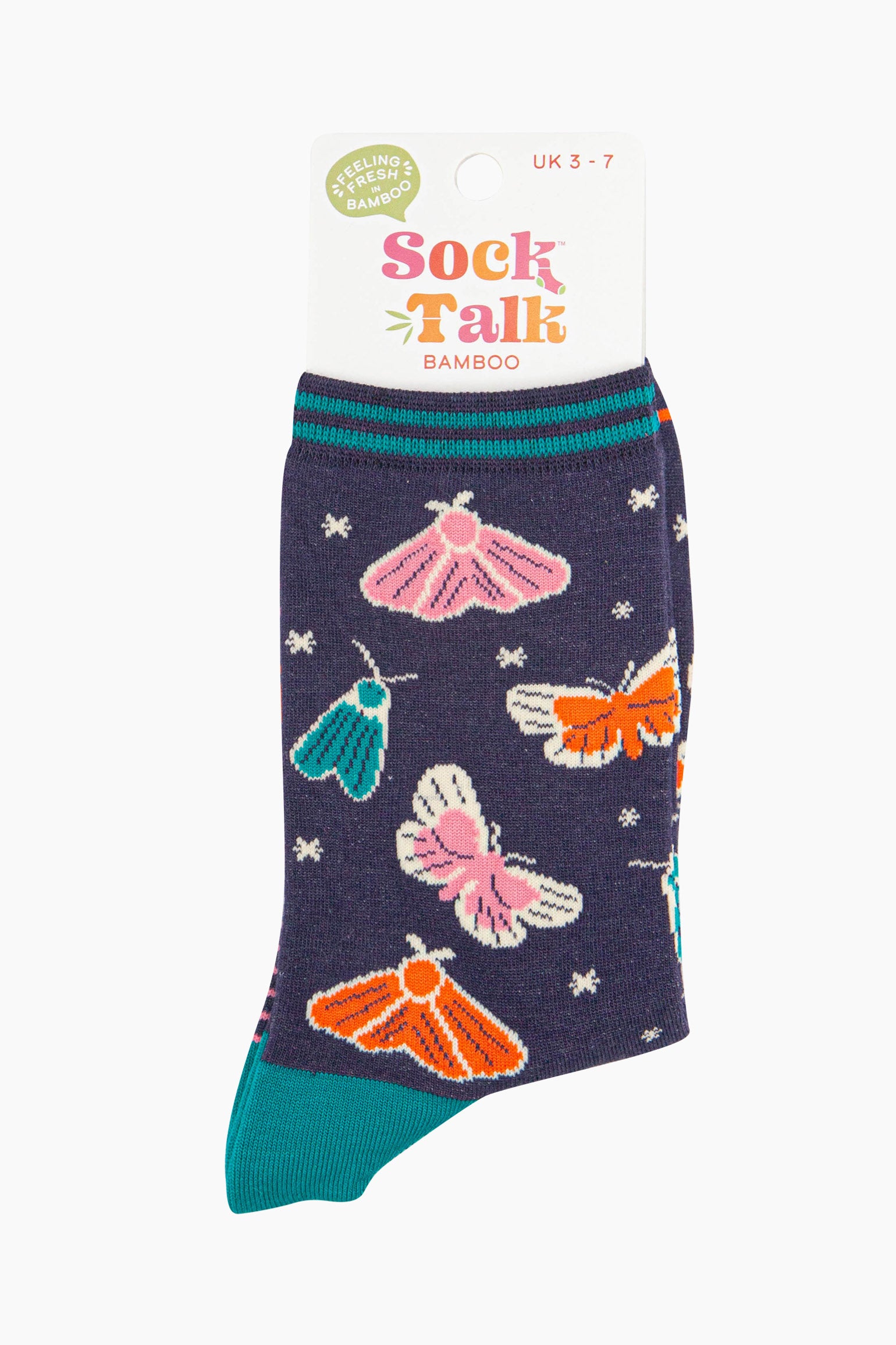 Navy Blue Night Flying Moths Bamboo Socks, Image 4 of 4