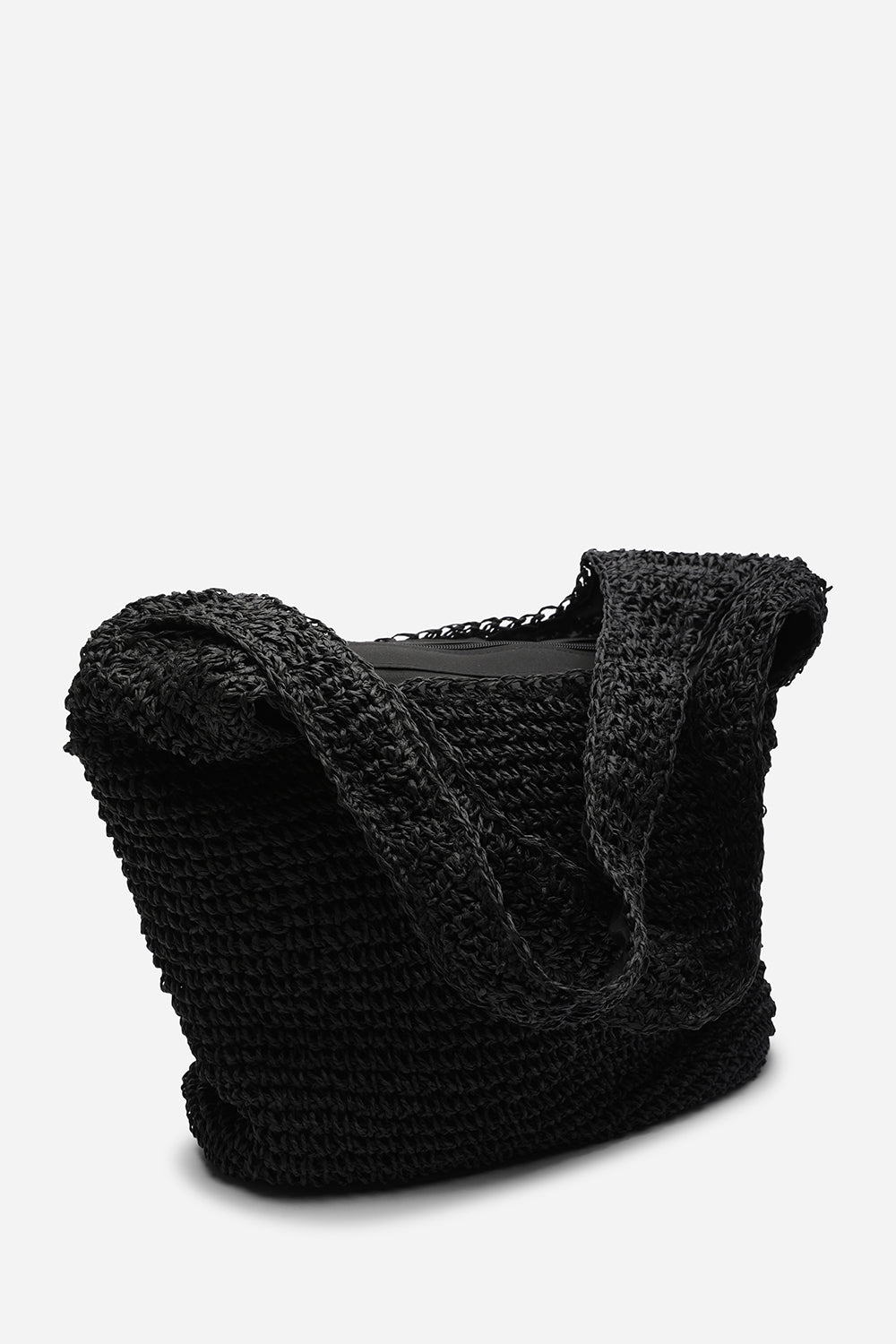 Black Where's That From Black 'Islet' Slouchy Raffia Shoulder Bag, Image 3 of 6