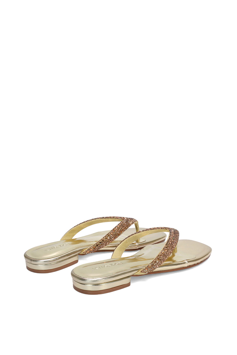Gold 'Blake' Flat Slip On Diamante Sandals With Thong Strap, Image 4 of 6
