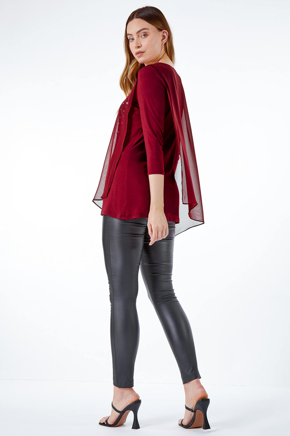 Wine Embellished Chiffon Overlay Top, Image 4 of 5