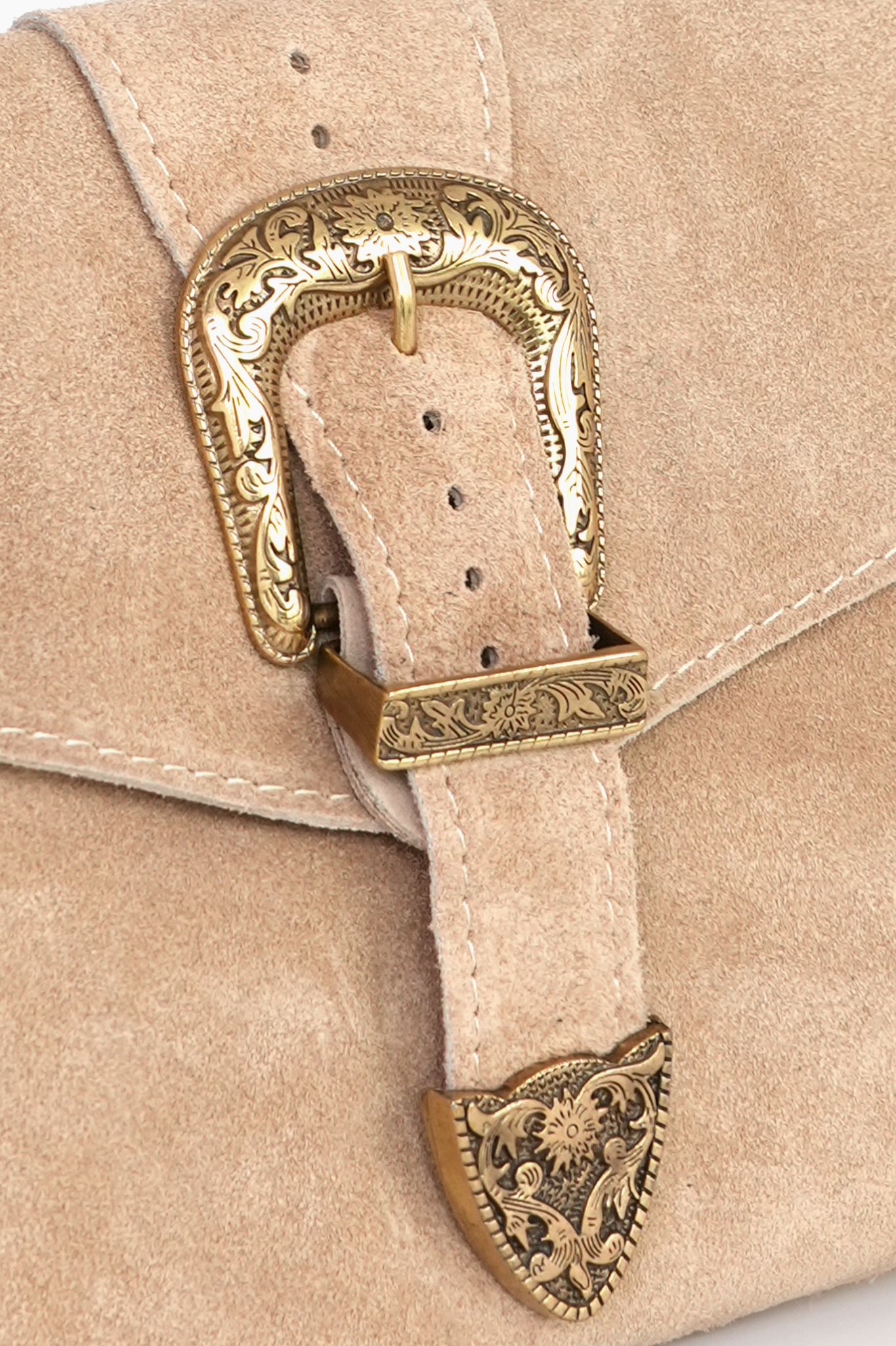 Beige Buckle Clutch Bag Italian Suede Leather, Image 2 of 4