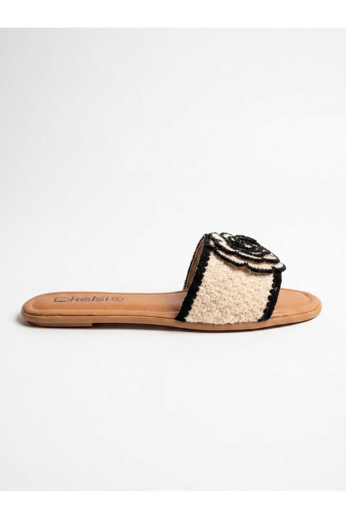 Black iKrush Black Iris Womens Embroidered Flower Slide Sandals, Image 3 of 3