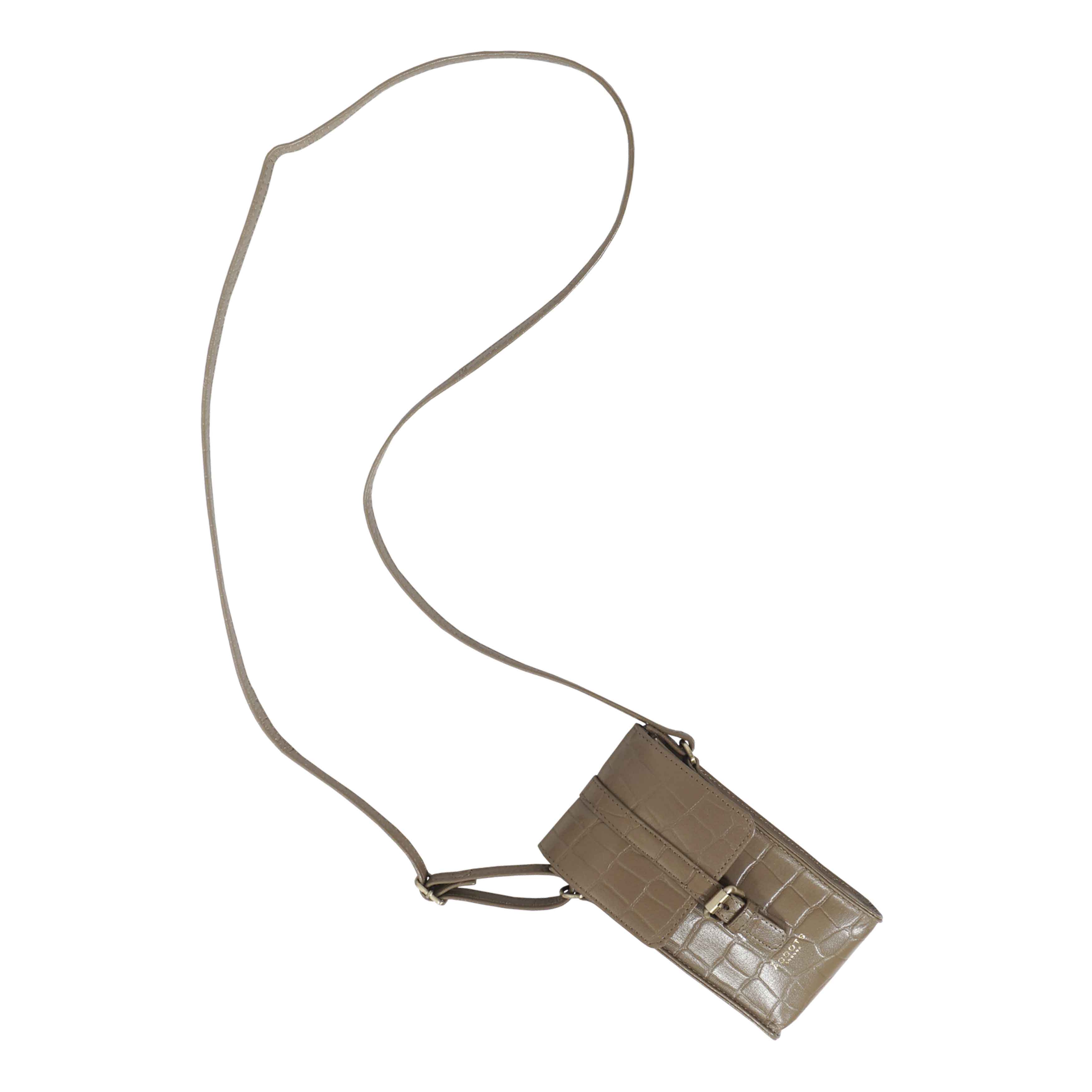 Khaki Assots London Khaki 'PETRA' Croc Real Leather Mobile Phone Crossbody Bag, Image 4 of 6