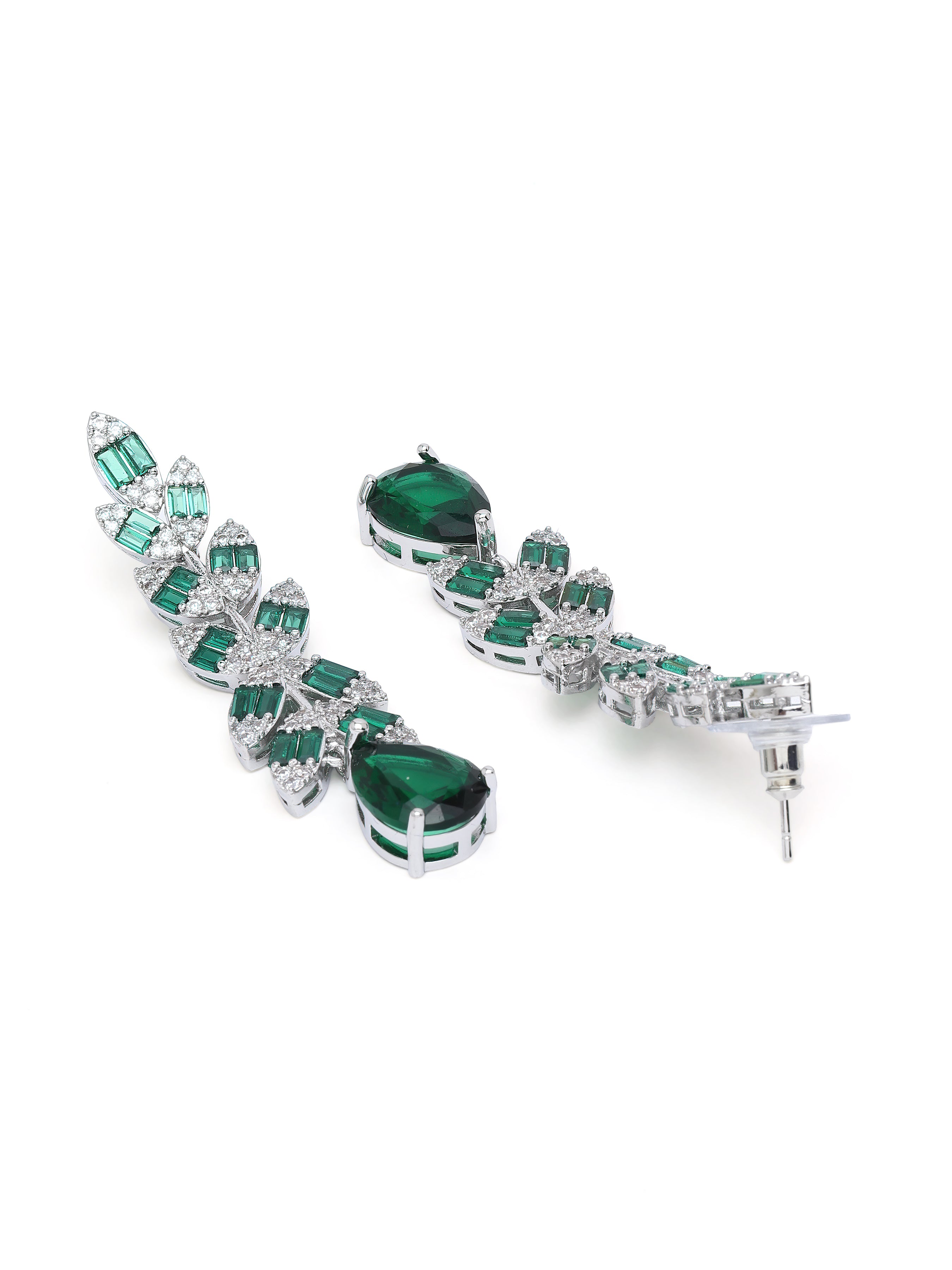 Green Leaf Baguette Waterfall Statement Earrings, Image 2 of 3