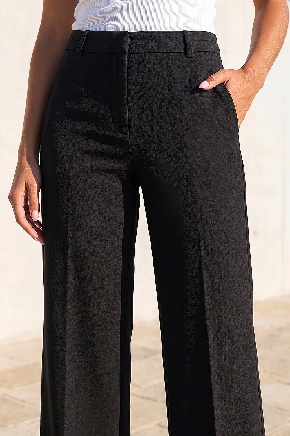 Black Regular Wide Leg Trouser, Image 5 of 4