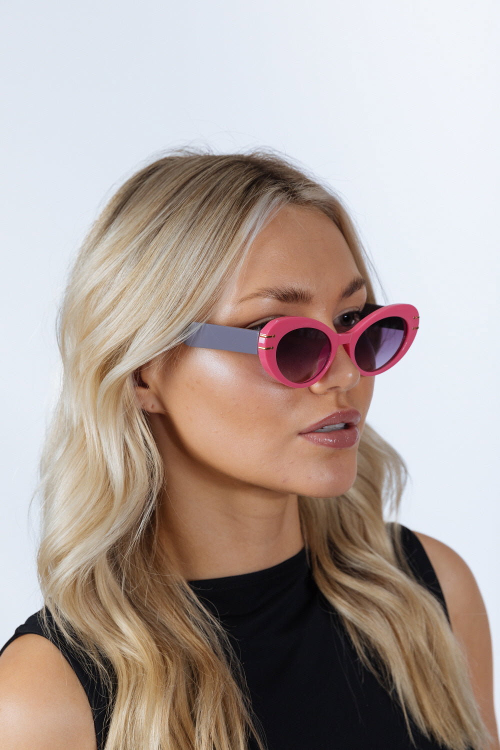Pink Oval Cat-Eye Sunglasses in Hot Pink, Image 2 of 6
