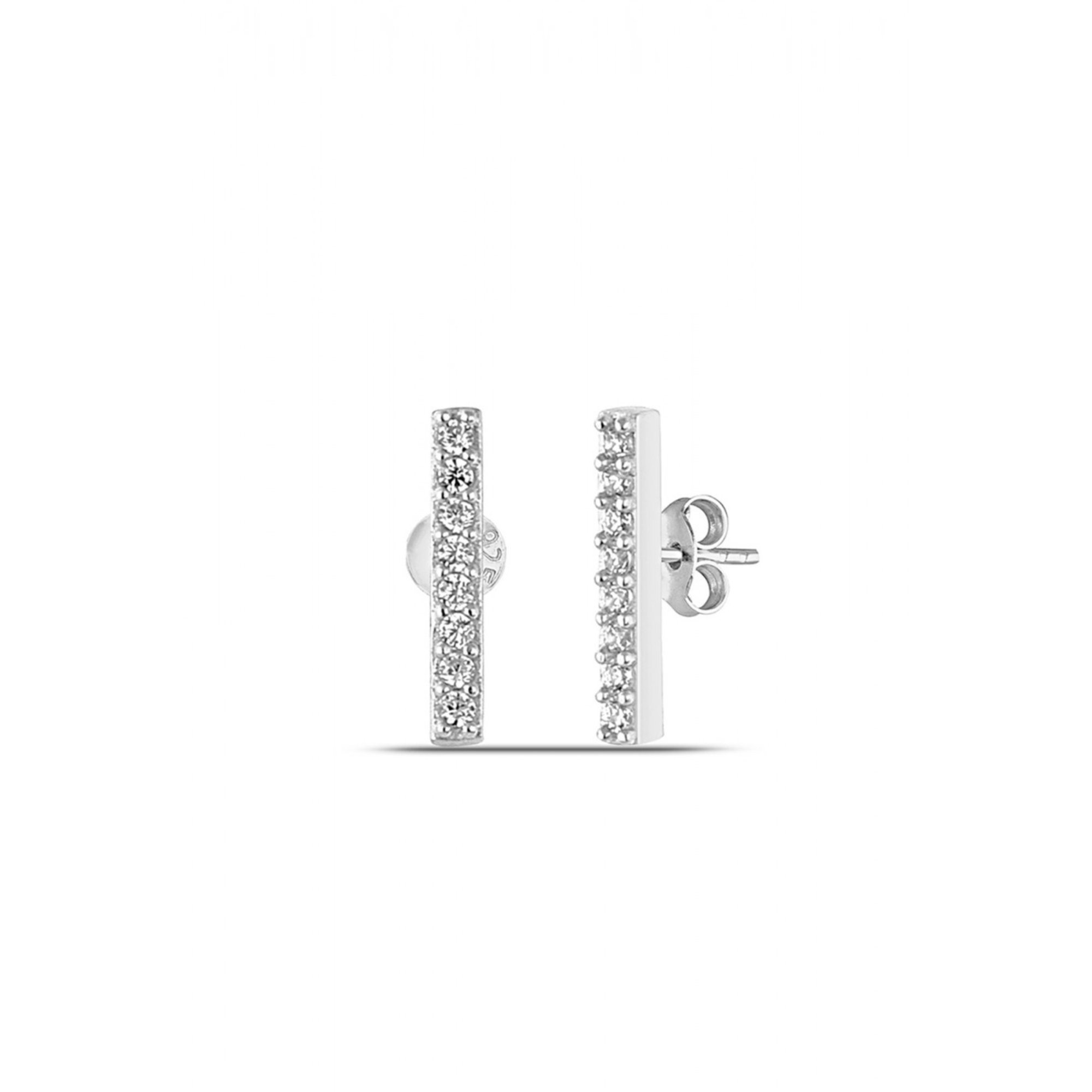 Silver Bar Stud Zirconia Earring Sterling Silver, Image 1 of 4