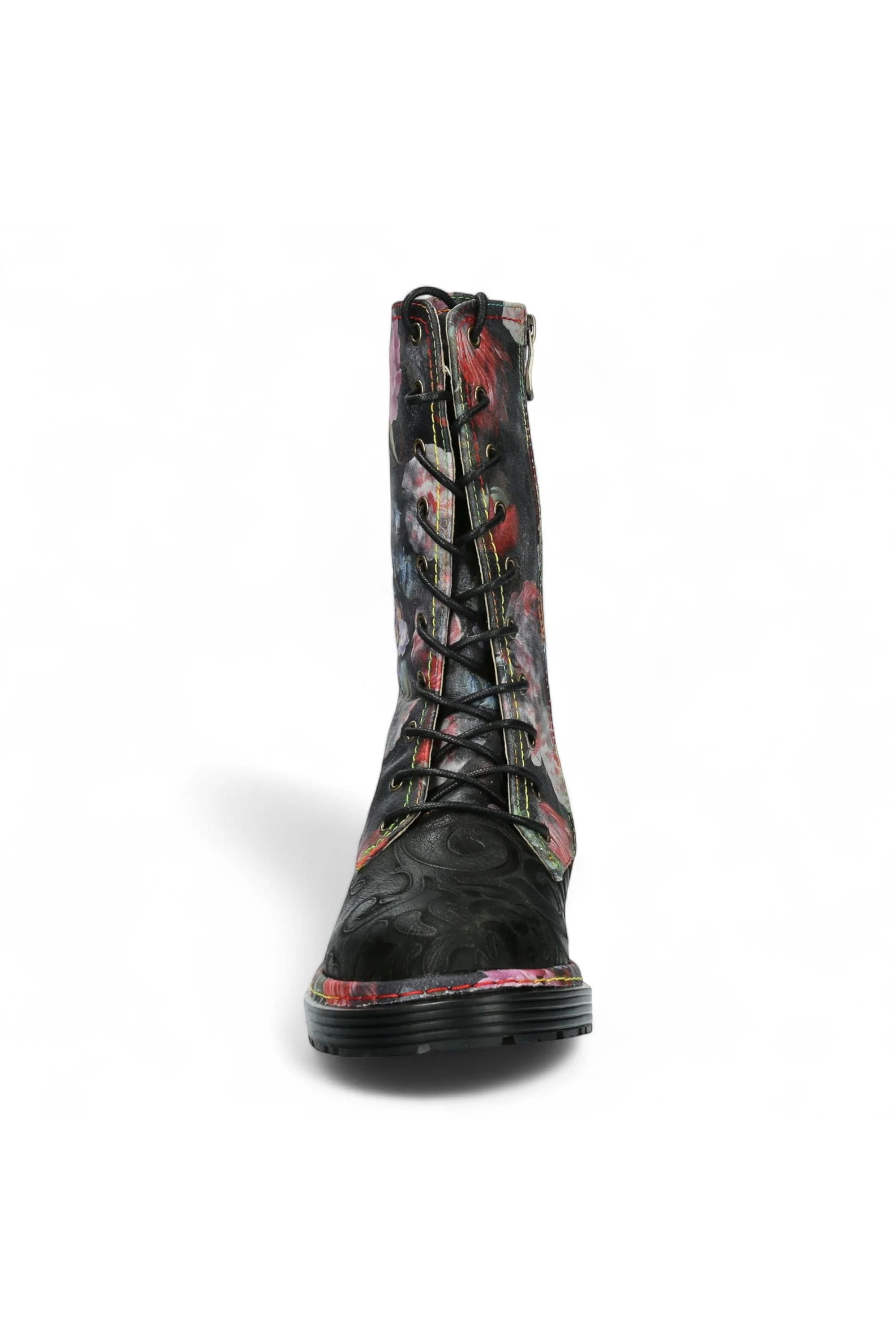 Black Womens Leather Gothic High Boots -INCASO, Image 6 of 7