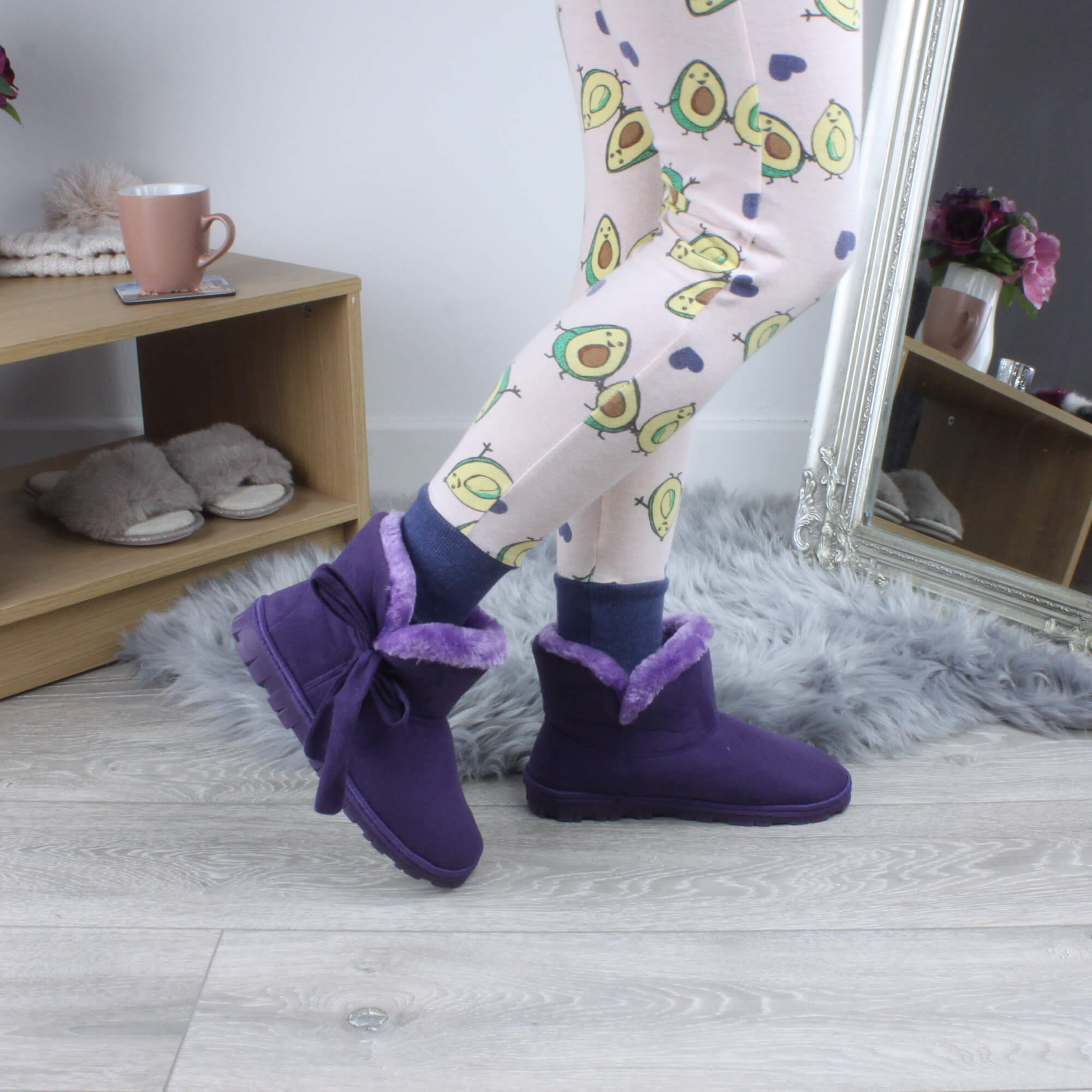 Purple AJVANI Purple Faux Fur Lined Ankle Boots Slippers, Image 5 of 6