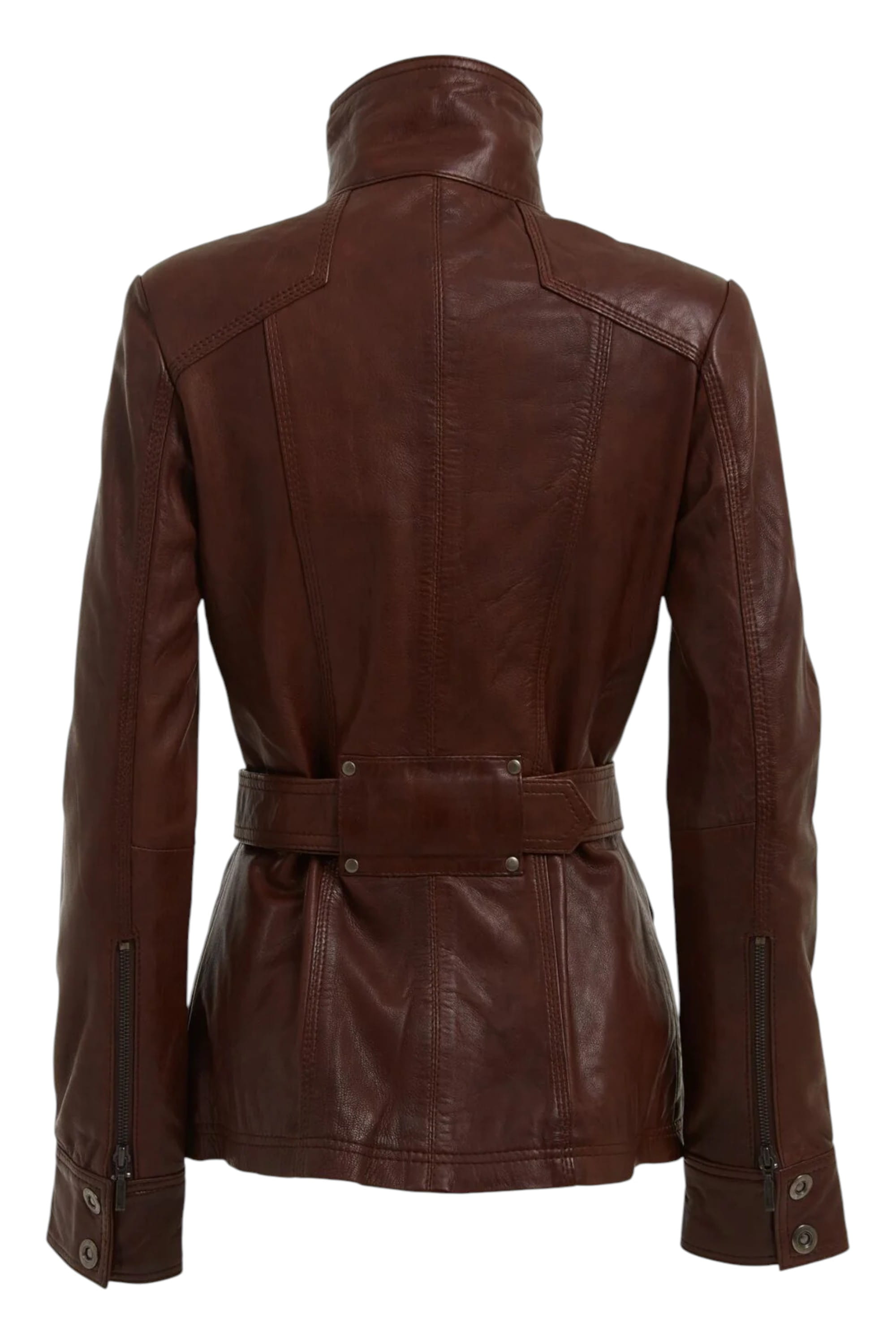 Brown Military Style Leather Biker Jacket, Image 4 of 4