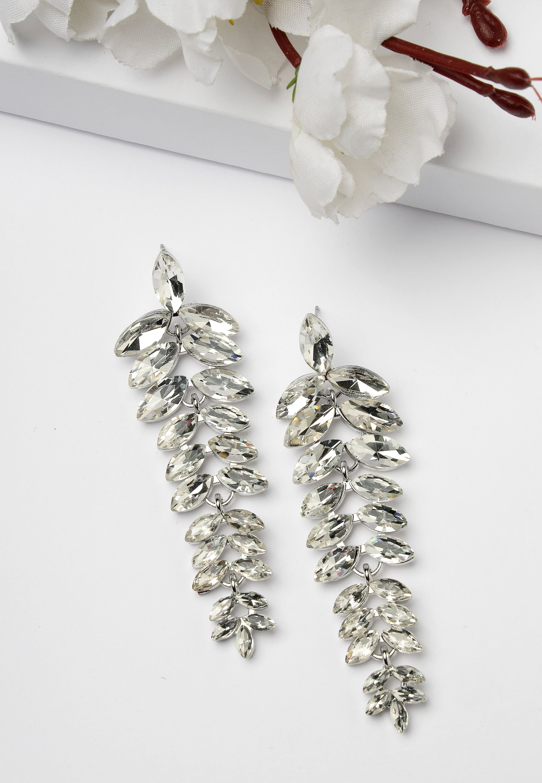 Silver AVANT-GARDE PARIS Silver Multicolored Cascading Leaf-Shaped Drop Earrings, Image 2 of 5