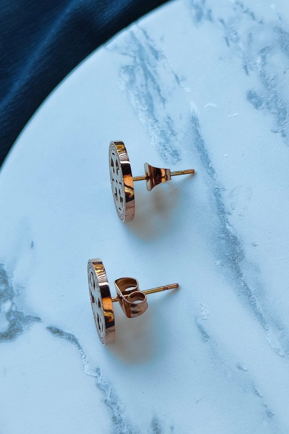 Gold Large Round TB Stud Earrings, Image 3 of 5