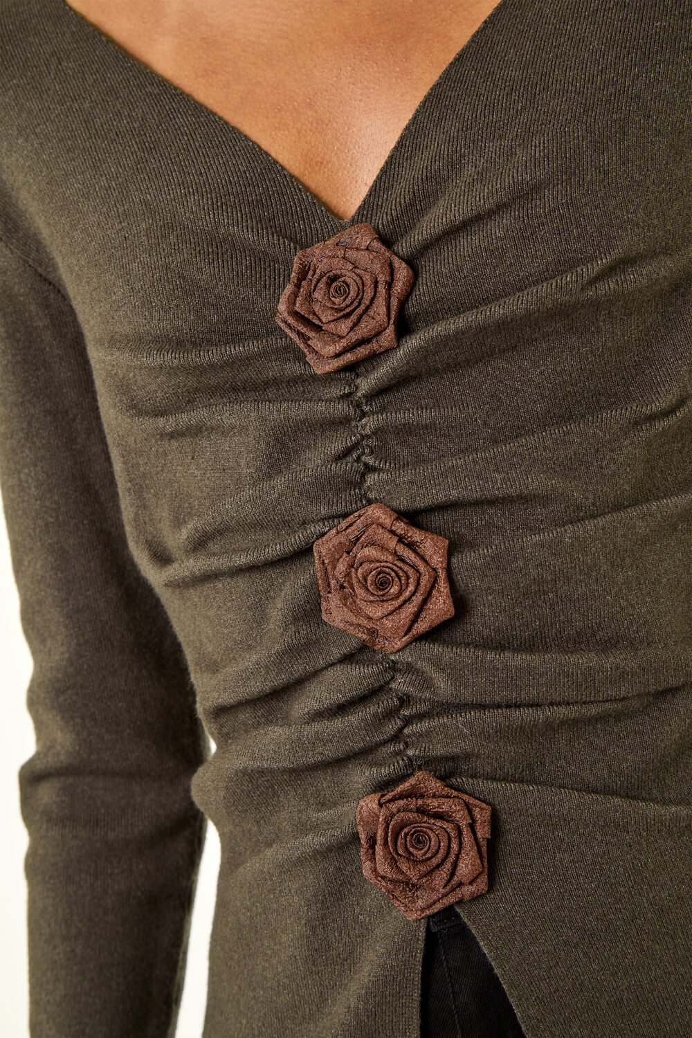 Khaki Rose Front Knit Top, Image 6 of 5