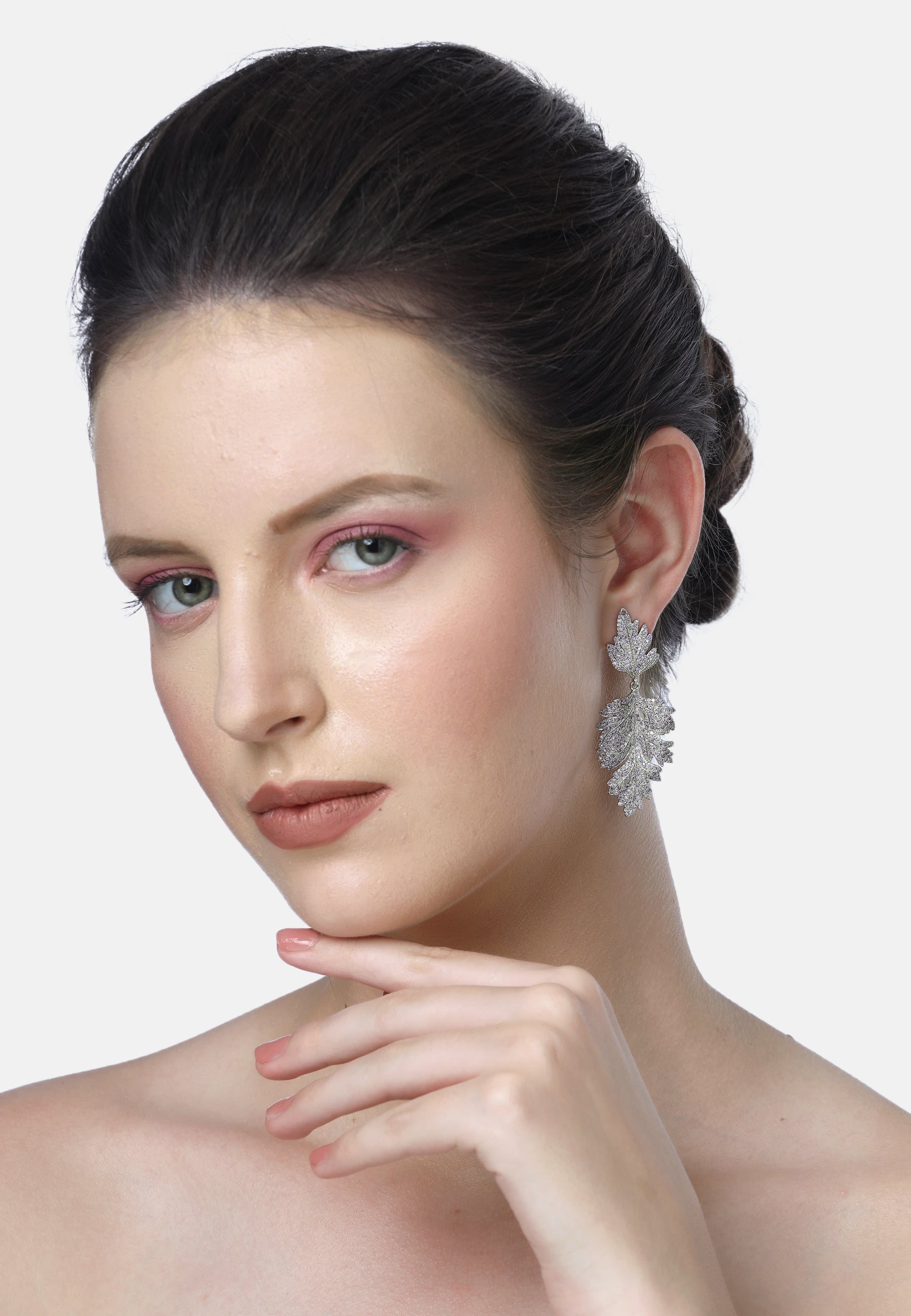 Blue Diva Leaf Shaped Drop Earrings, Image 4 of 5