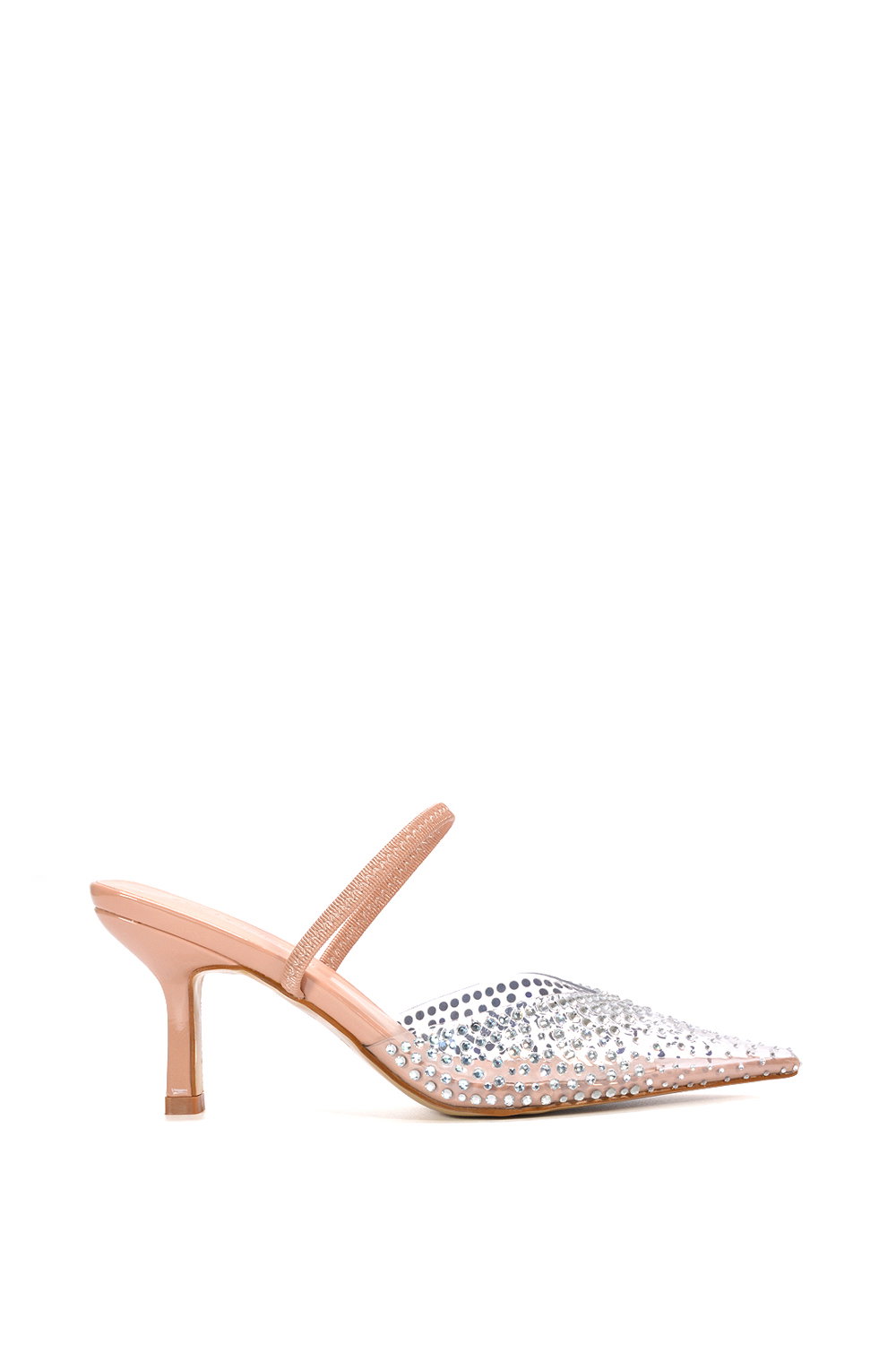 Black 'Tia' Clear Perspex Diamante Stiletto Heel Slingback Court Shoes