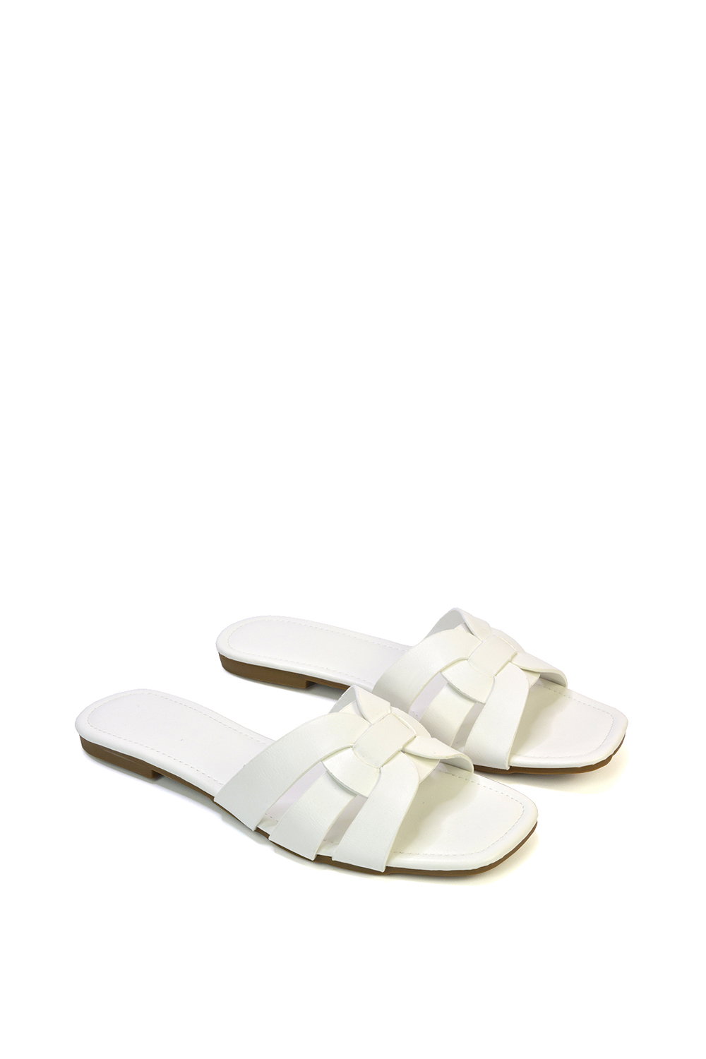 White XY LONDON White 'Luci' Strappy Slider Sandals With Square Toe, Image 5 of 5