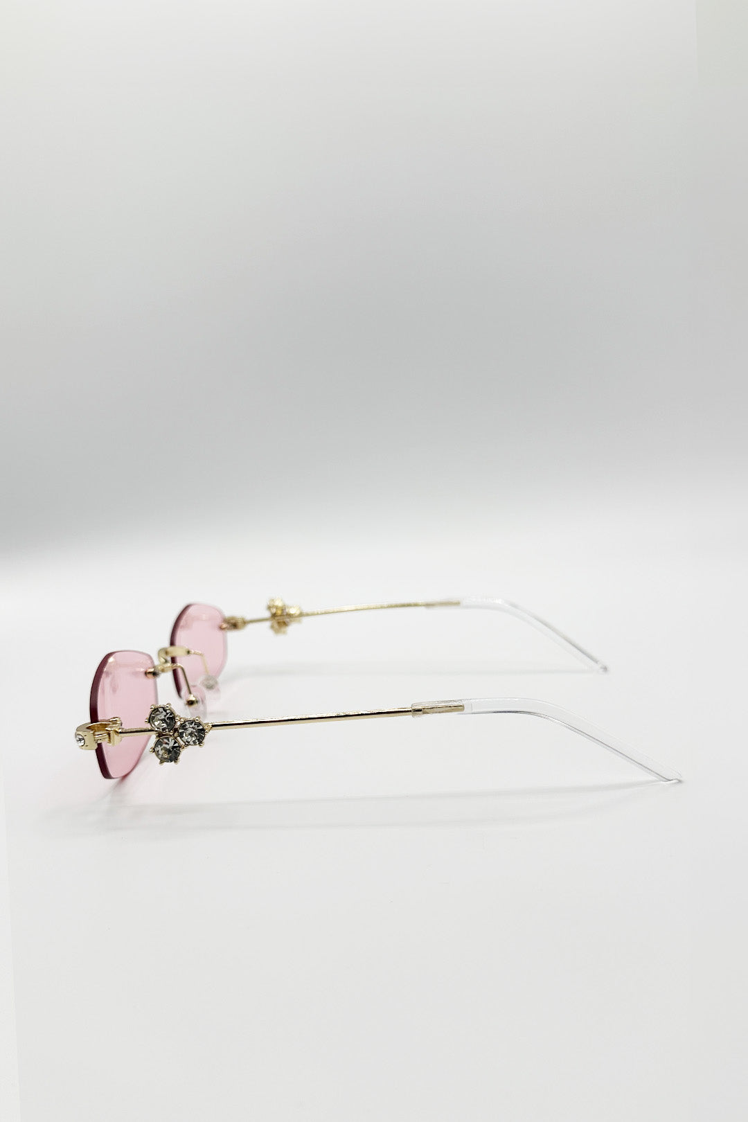 Pink Rimless Oval Diamante Sunglasses In Pink, Image 4 of 4