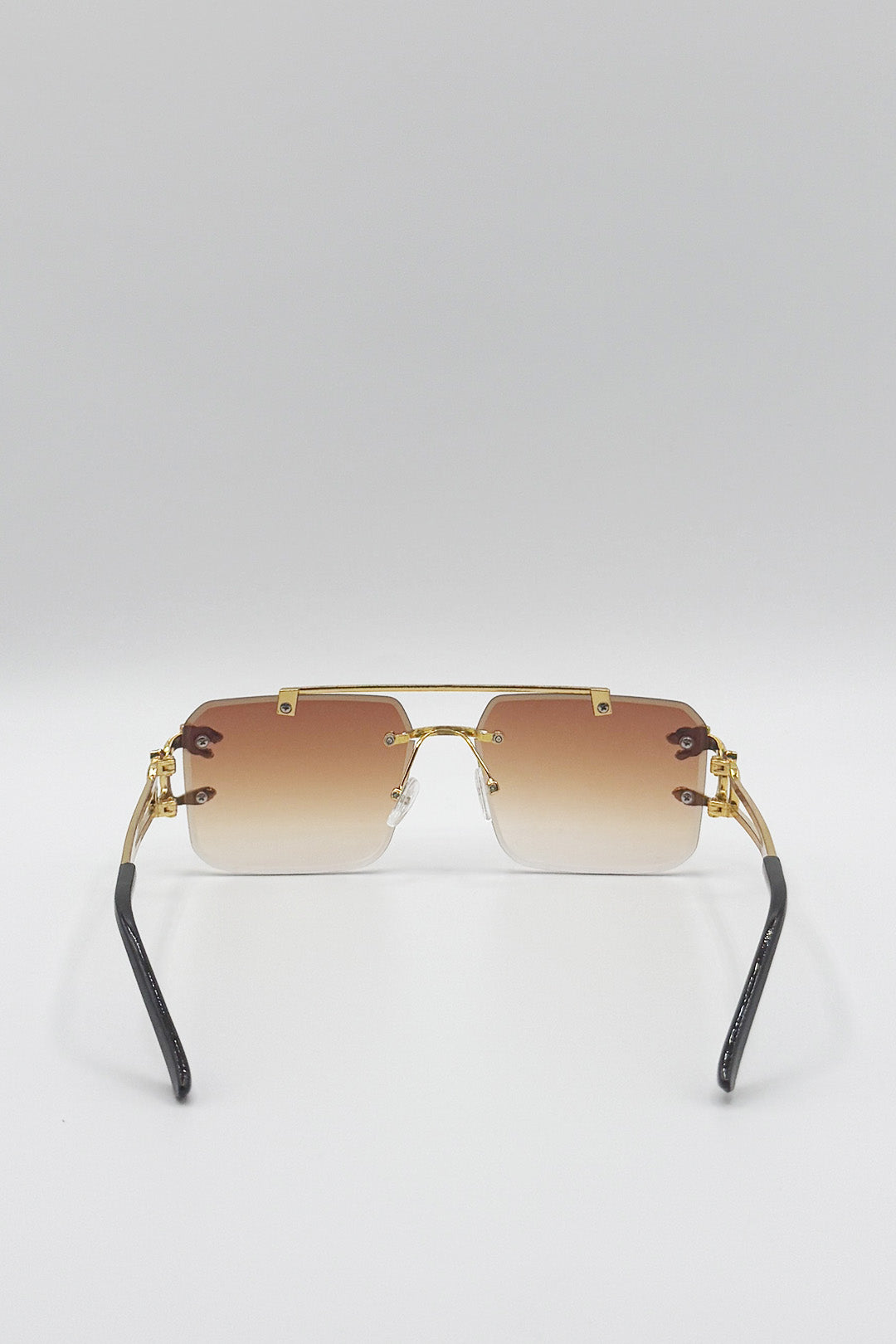 Brown Rimeless Navigator With Side Detail Sunglasses In Brown, Image 5 of 5