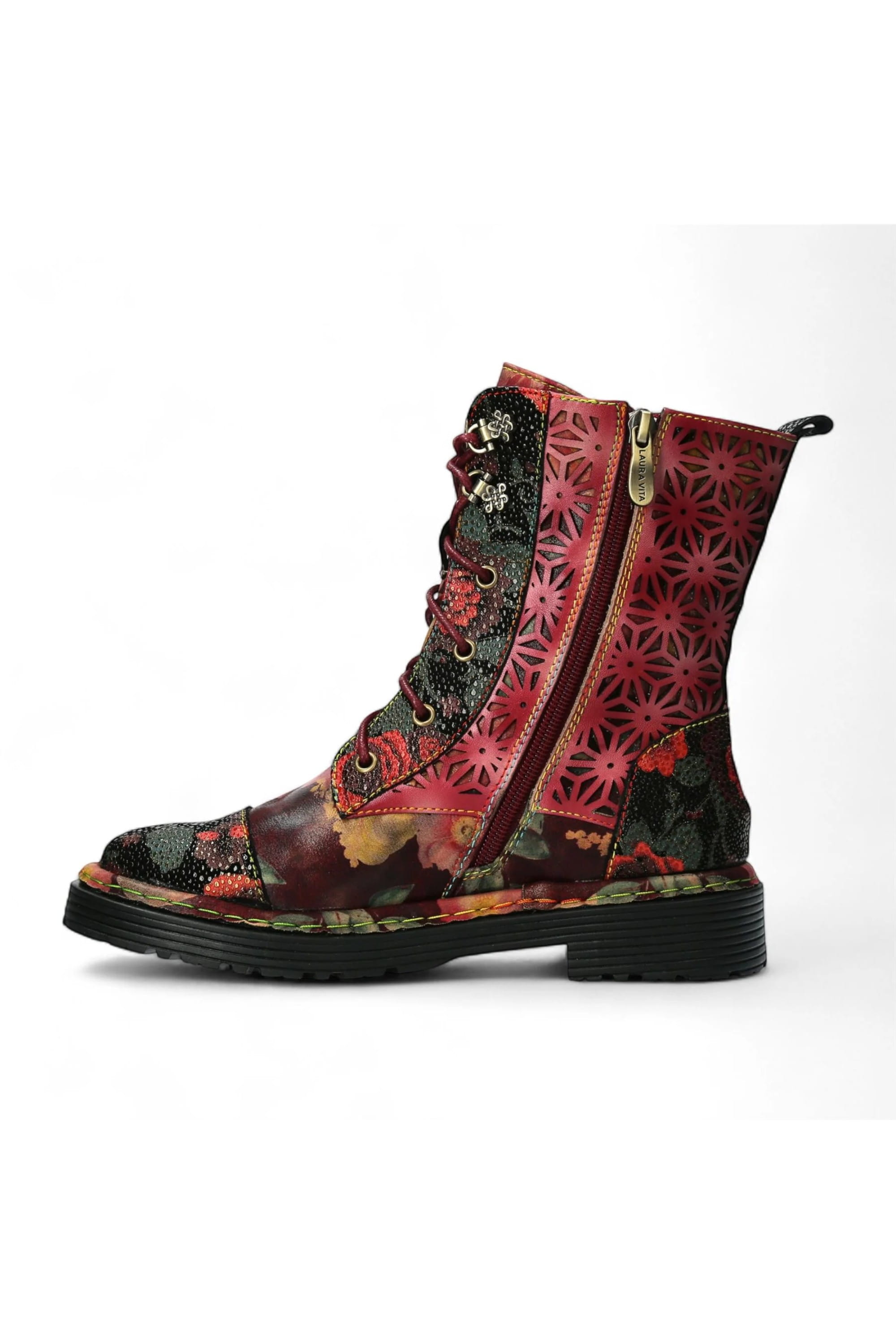 Red Womens Gothic Ankle High Boots-INCAS-036, Image 4 of 7
