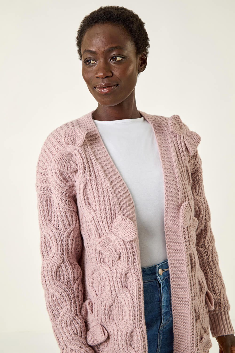 Light Pink 3D Bow Knit Cardigan, Image 5 of 5
