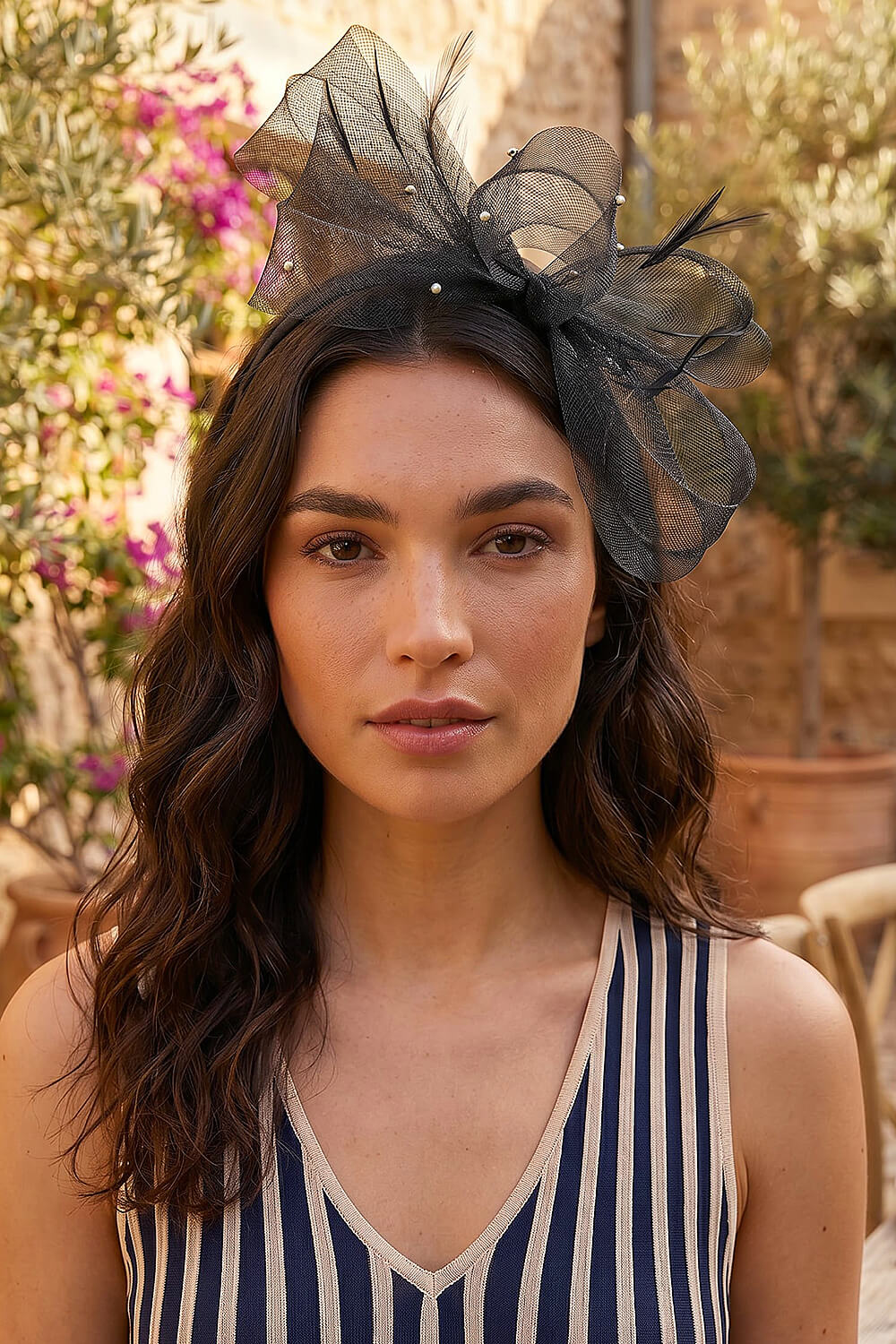 Black Embellished Bow Fascinator, Image 3 of 4