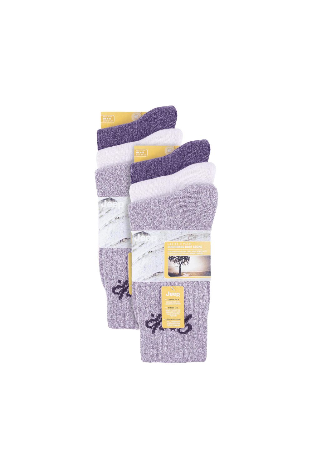 Purple 6 Pack Hiking Breathable Cotton Boot Socks, Image 2 of 3