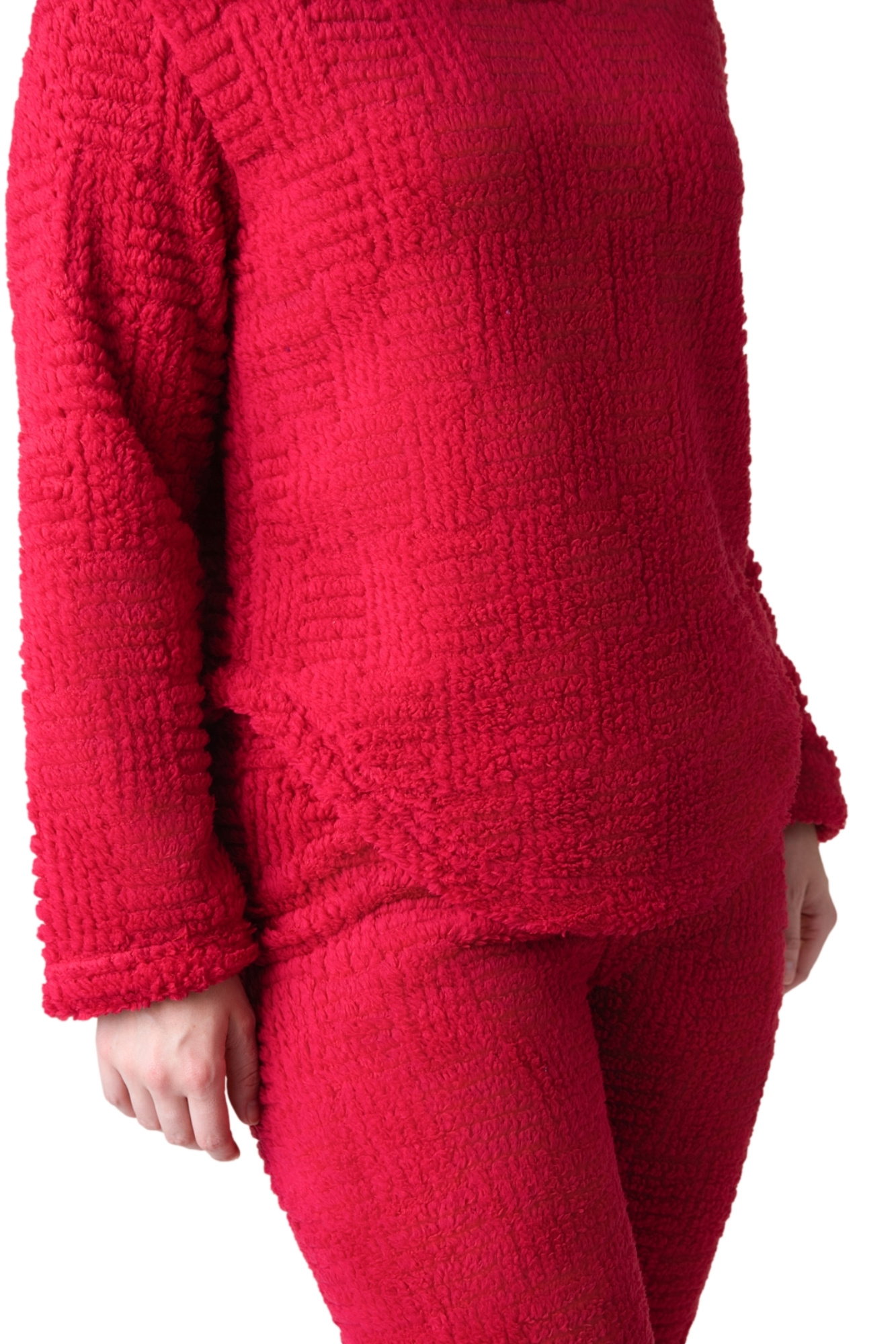 Burgundy Supersoft Textured Woven Pattern Fleece Pyjamas, Image 3 of 5