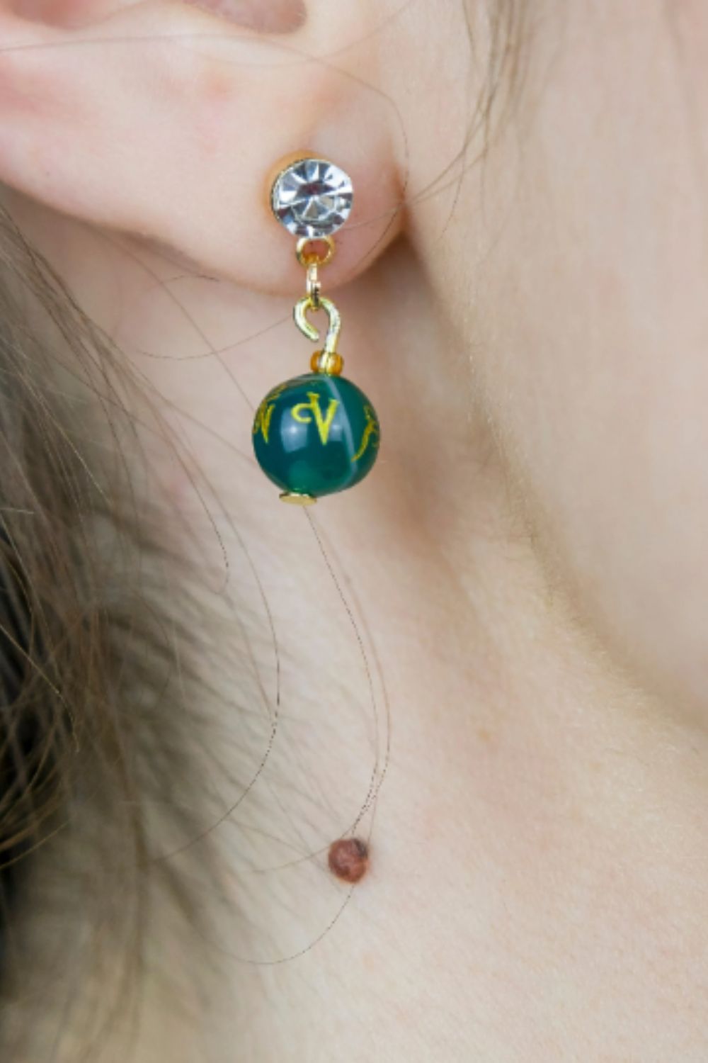 Yellow Gold-Plated Pearl Zircon Drop Earrings, Image 2 of 2