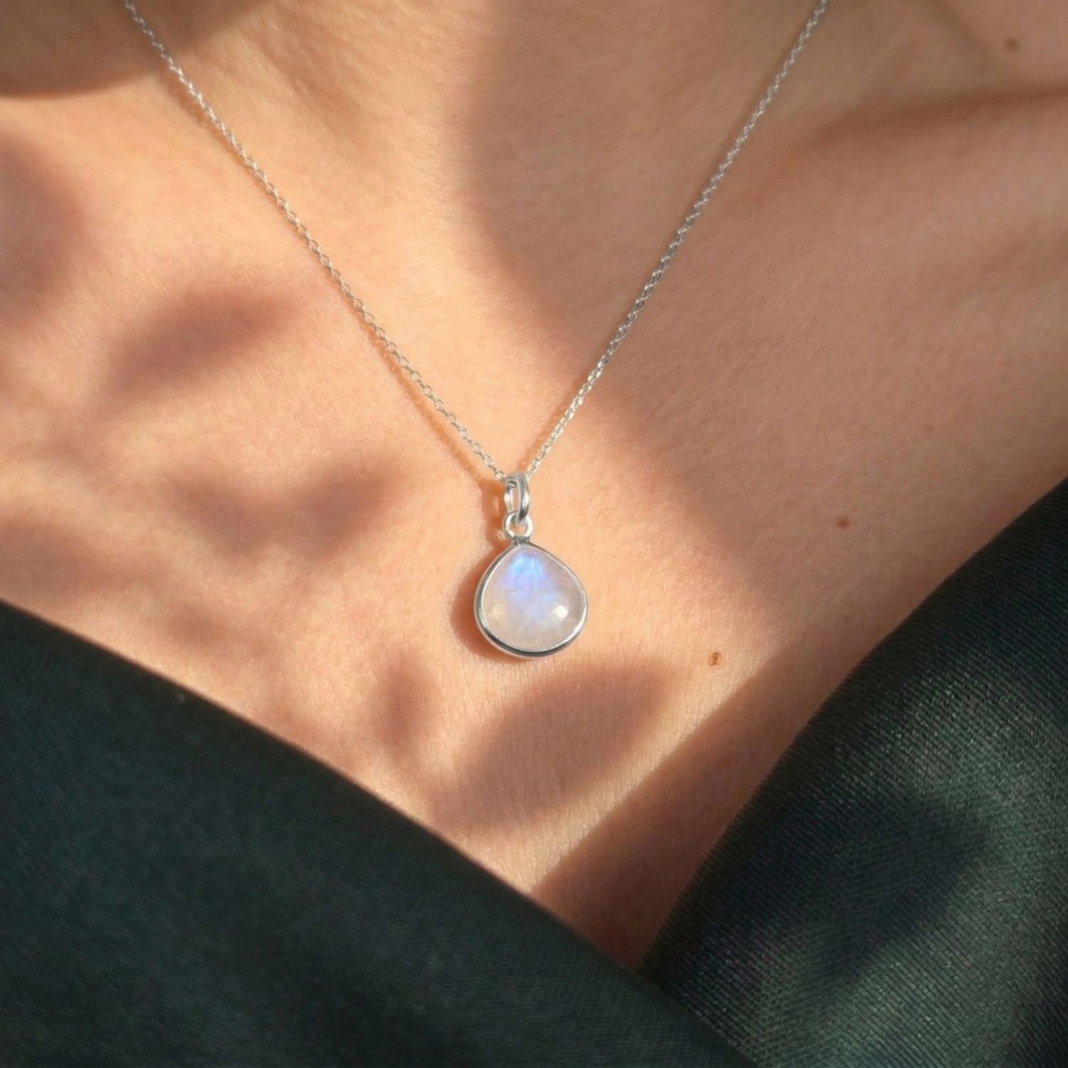 Silver Moonstone June Birthstone 925 Sterling Silver Necklace, Image 2 of 5