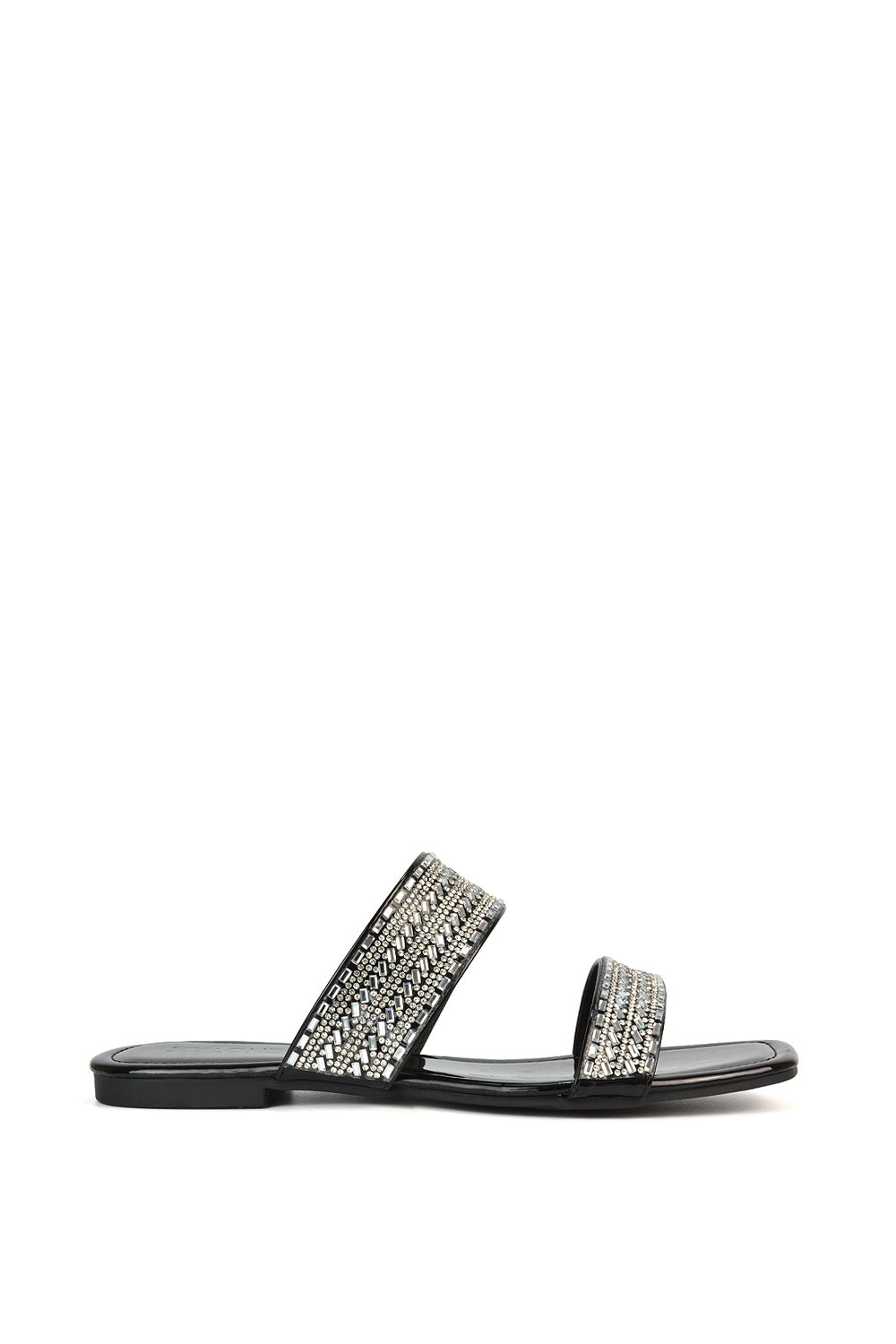 Black 'Lucy' Slip On Flat Cork Slider Mules