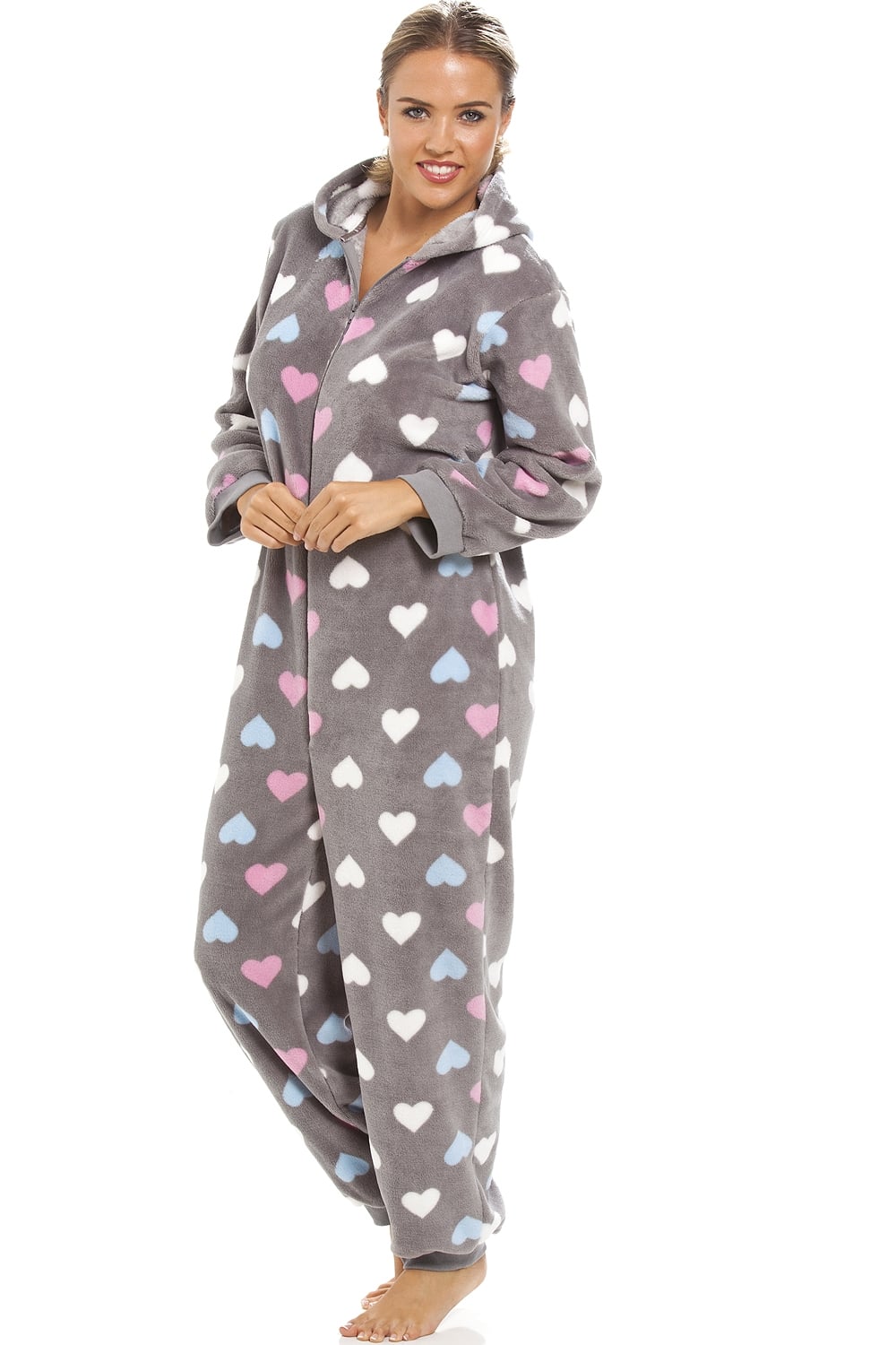Grey Multicoloured Heart Print Supersoft Grey Onesie, Image 4 of 5