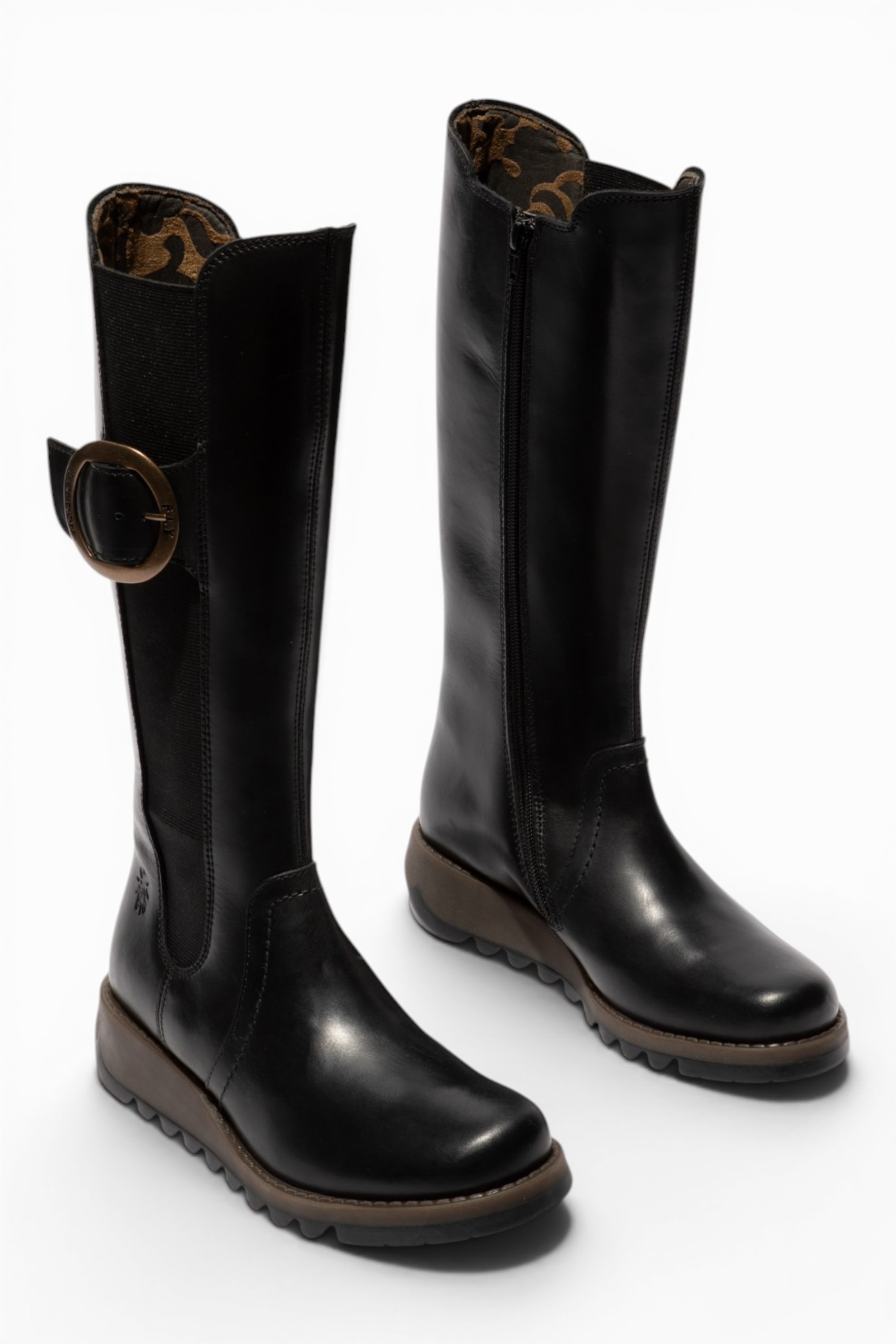 Black Womens Leather Knee-High Boots-SOIF360, Image 2 of 5