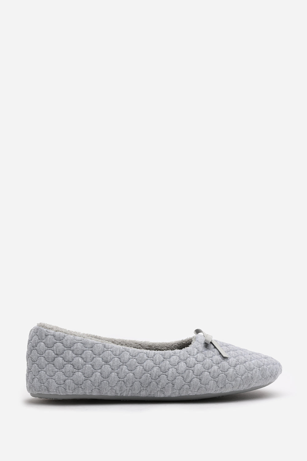 Light Grey Inez Ballet Quilted Slippers with Fur Lining, Image 2 of 5