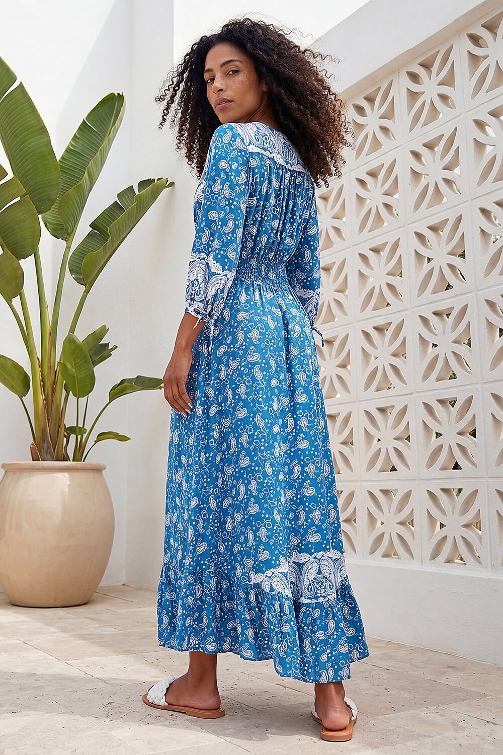 Blue Paisley Print Frill Hem Maxi Dress, Image 4 of 4