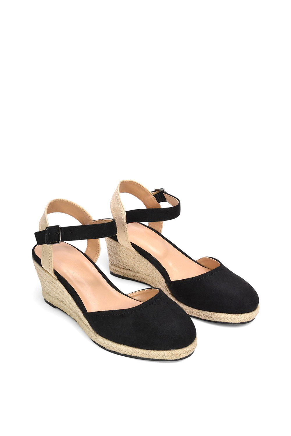 Black 'Joey' Closed Toe Ankle Strap Espadrille Wedge Platform Shoes, Image 5 of 6
