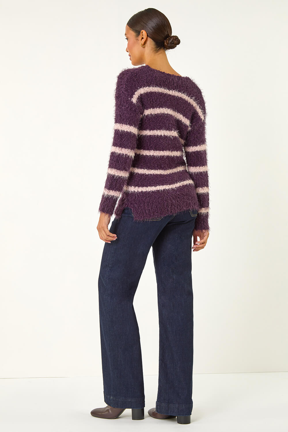 Plum Stripe Fluffy Knit Jumper, Image 4 of 5