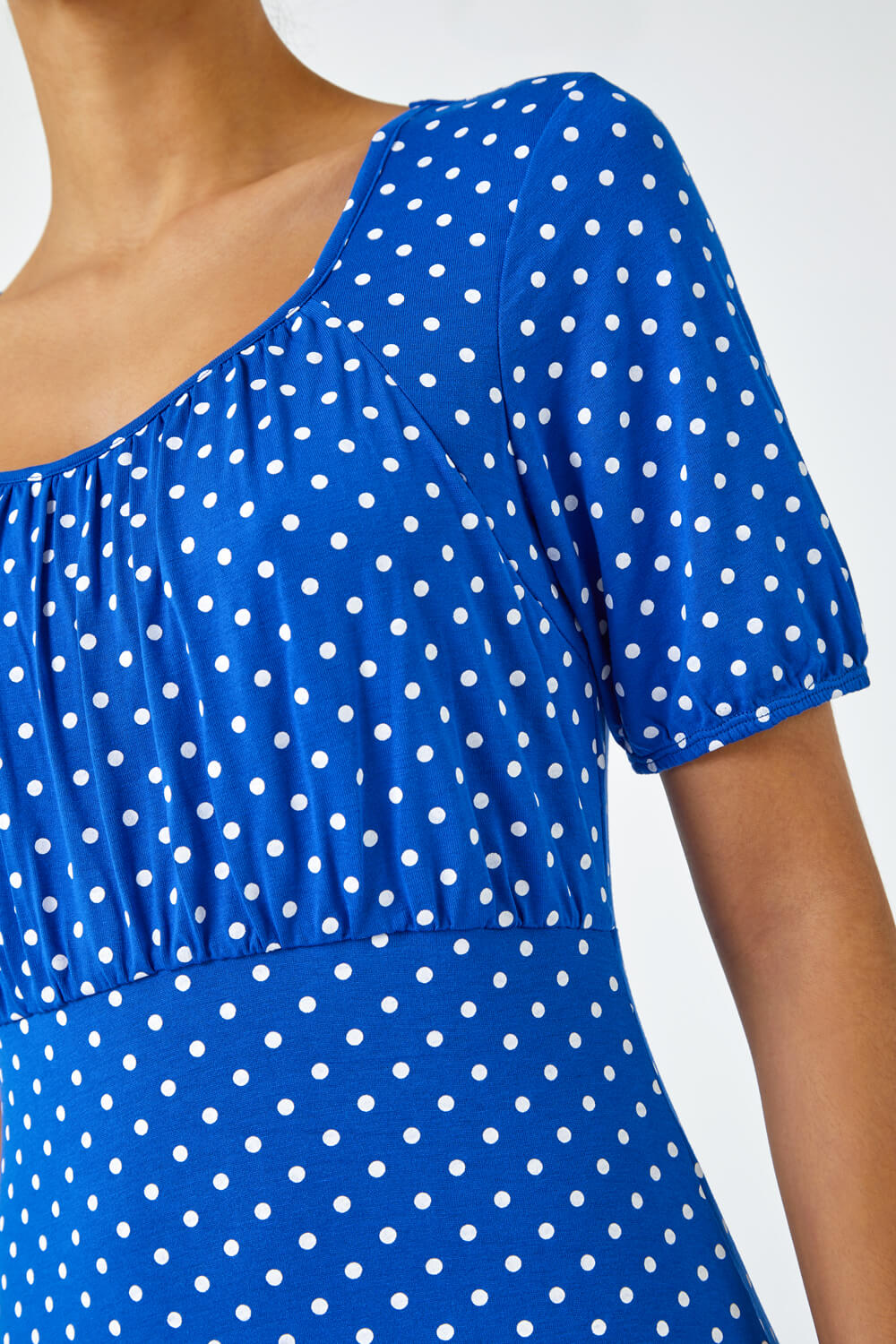 Royal Blue Polka Dot Print Stretch Dress, Image 6 of 5