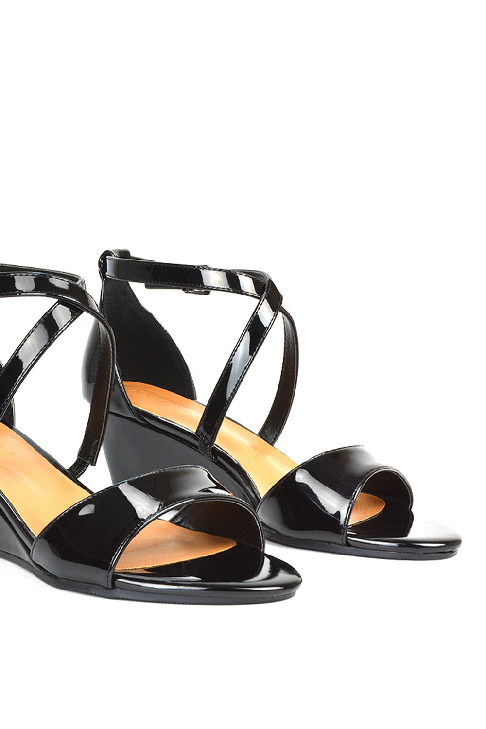 Black 'Kylie' Strappy Sandal Wedge Heels With Ankle Strap, Image 6 of 6